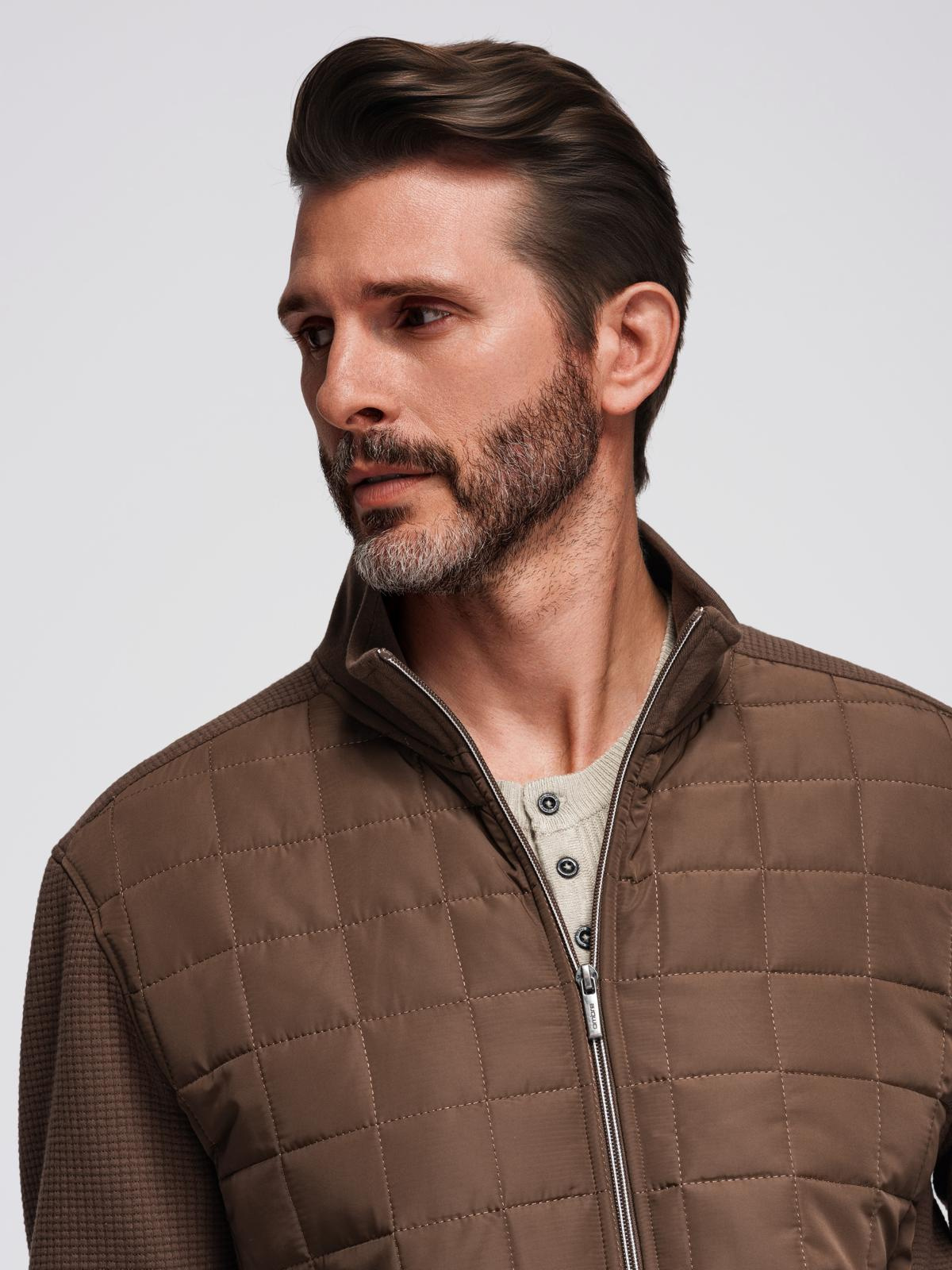 Ombre Lightweight unzipped men&#039;s jacket with quilted front - brown