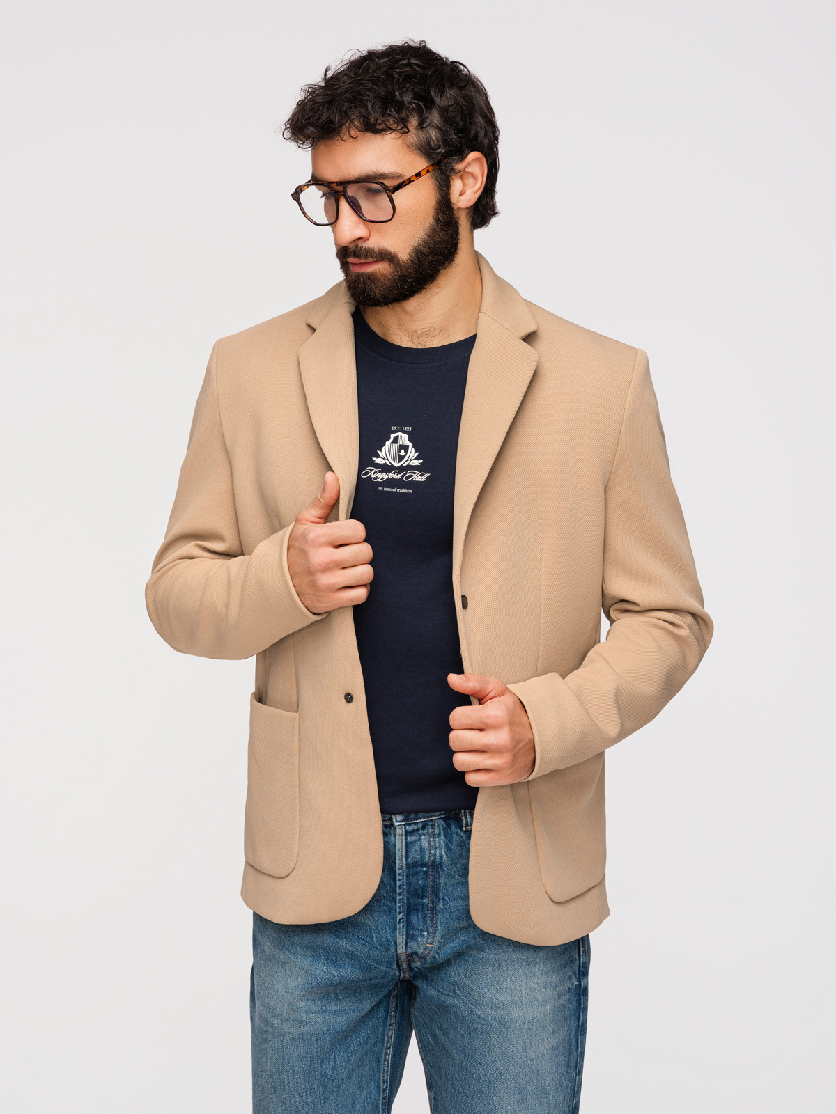 Ombre Men's jacket with high collar and hood - light brown