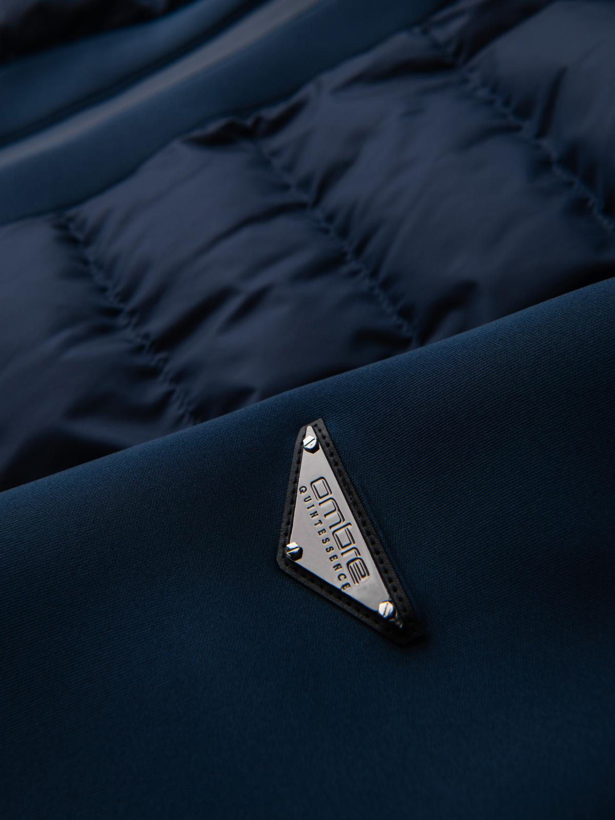 Ombre Quilted bomber jacket with hood and knitted sleeves - navy blue