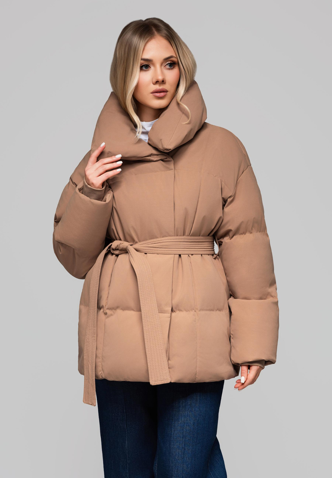 Edoti Women's quilted jacket with belt and collar OW-JAHP-0106 v3