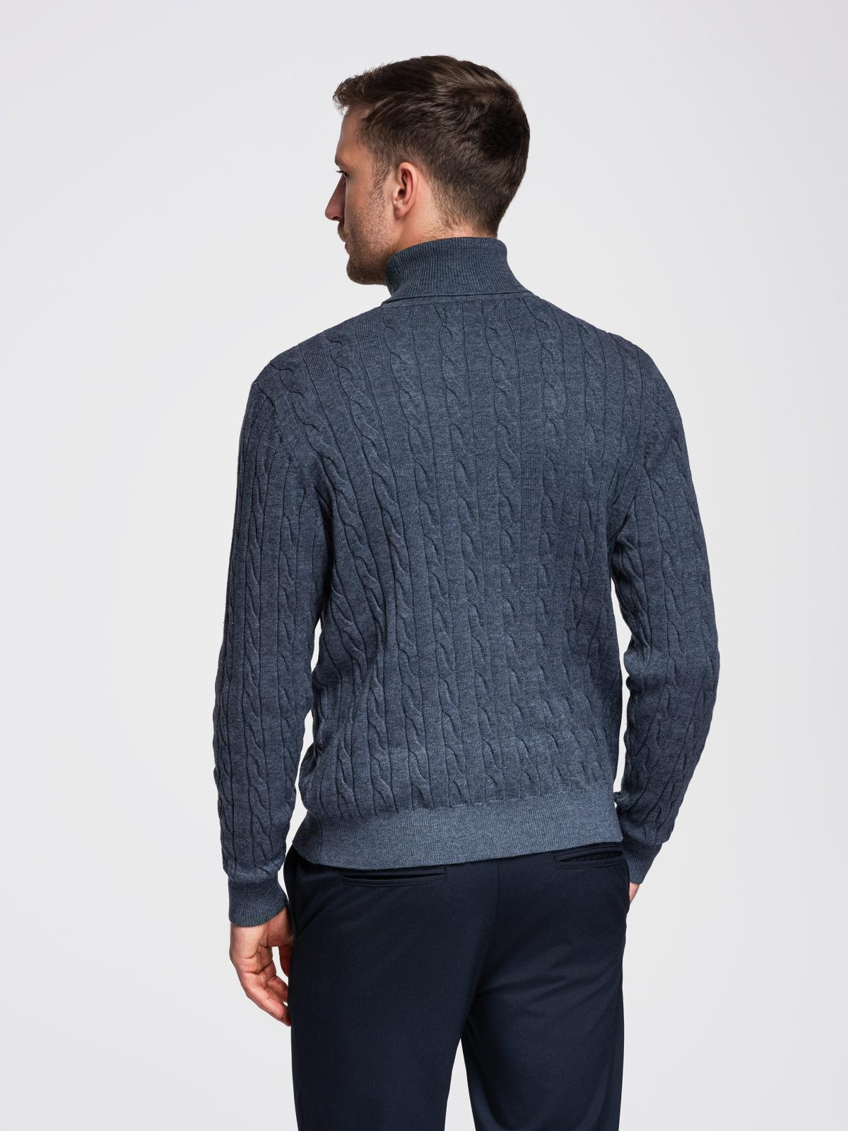 Ombre Men&#039;s turtleneck sweater with checkered weave - navy blue