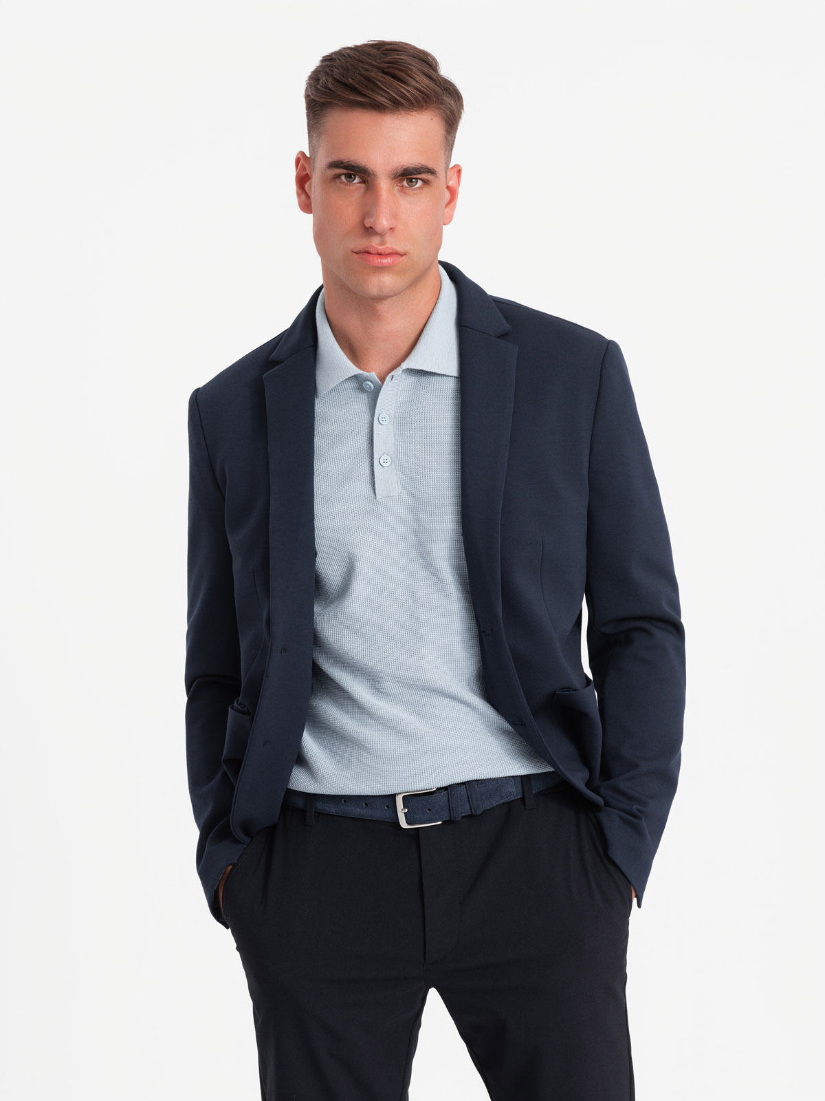 Ombre Men's Jacket With Patch Pockets - Navy Blue