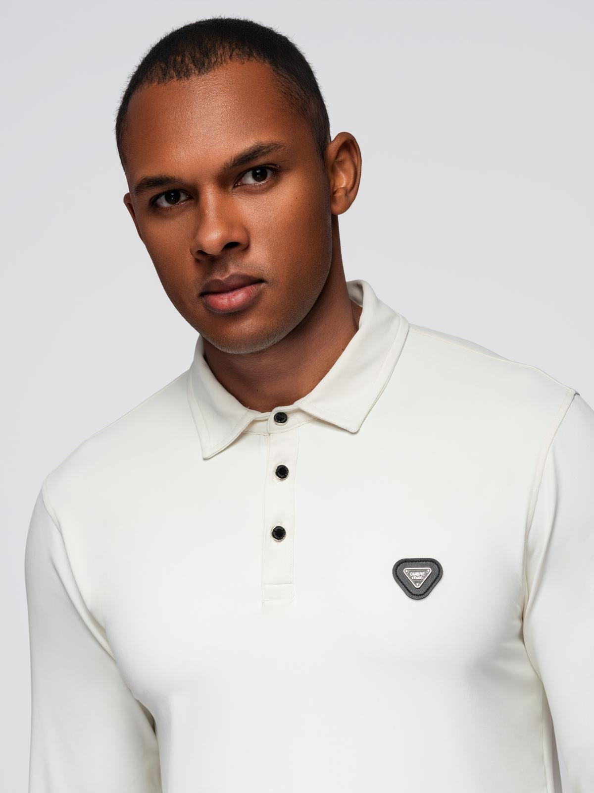 Ombre Long sleeve polo shirt with elegant branded buttons - cream