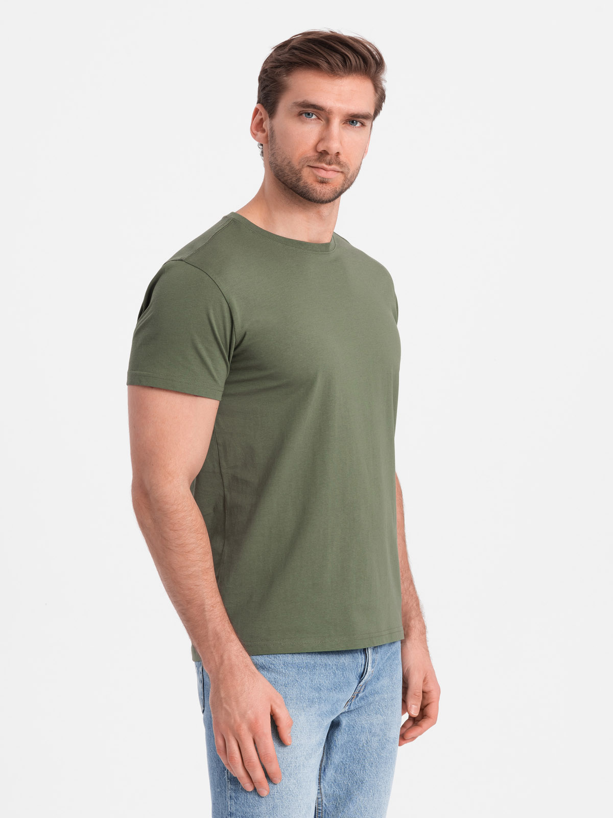 Ombre BASIC men's classic cotton T-shirt - khaki