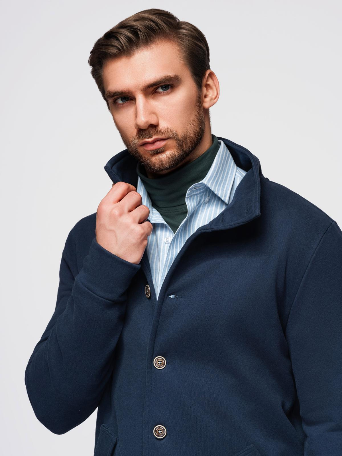 Ombre Men's button-down sweatshirt with collar - navy blue