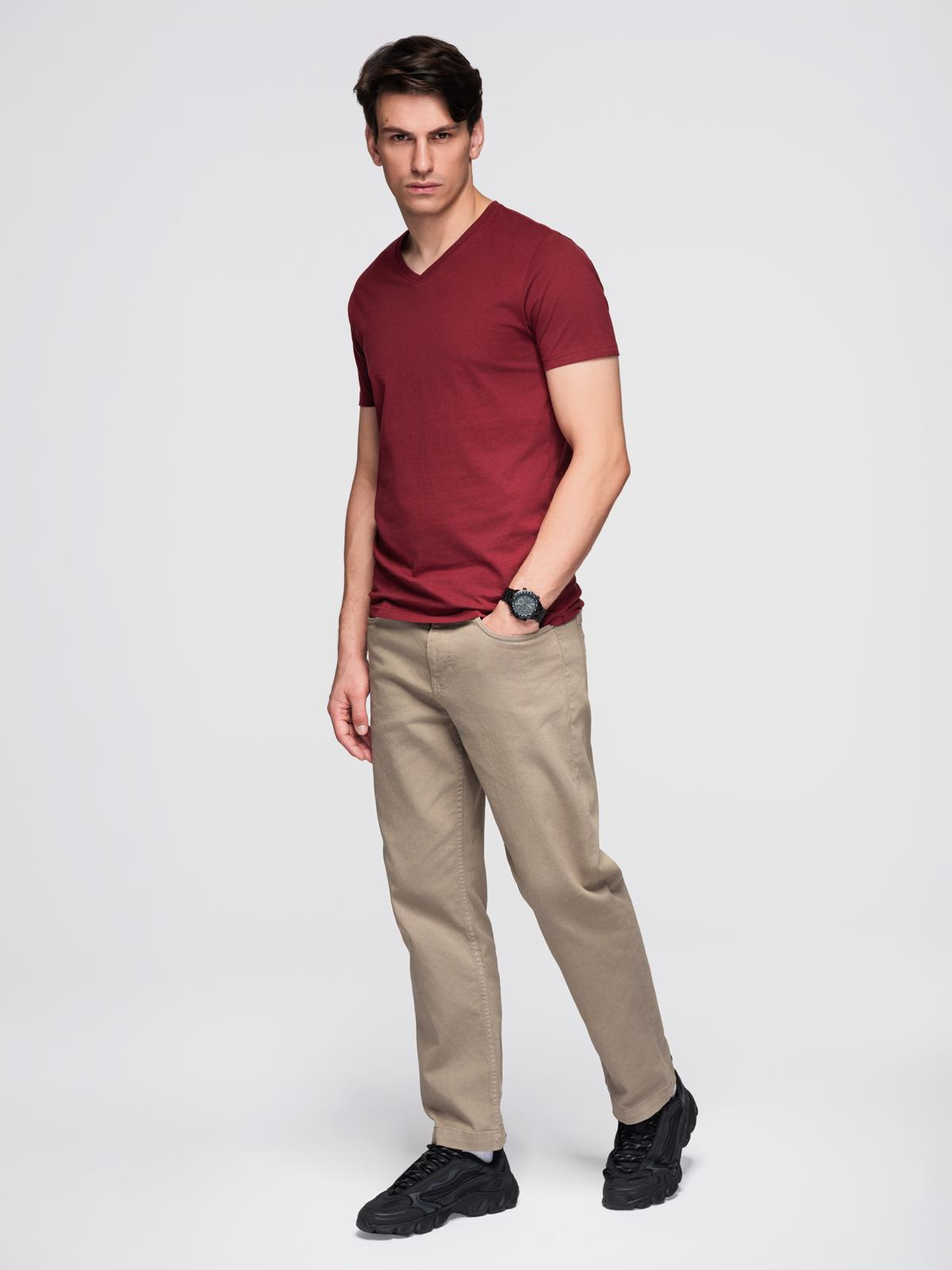 Ombre BASIC men's cotton classic tee shirt with a v-neck - maroon