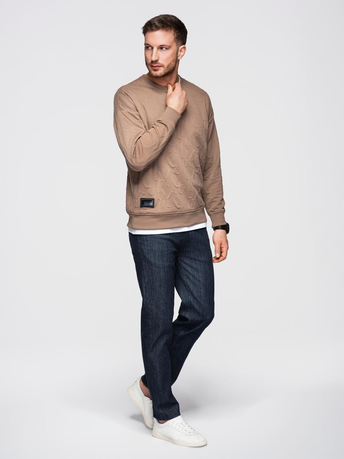 Ombre Men's RELAXED FIT sweatshirt with embossed letters - brown