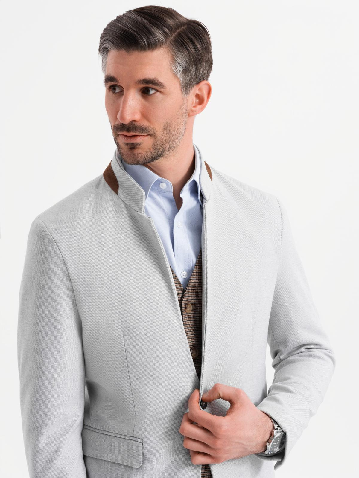 Ombre Men&#039;s melange rayon jacket with stand-up collar - grey melange