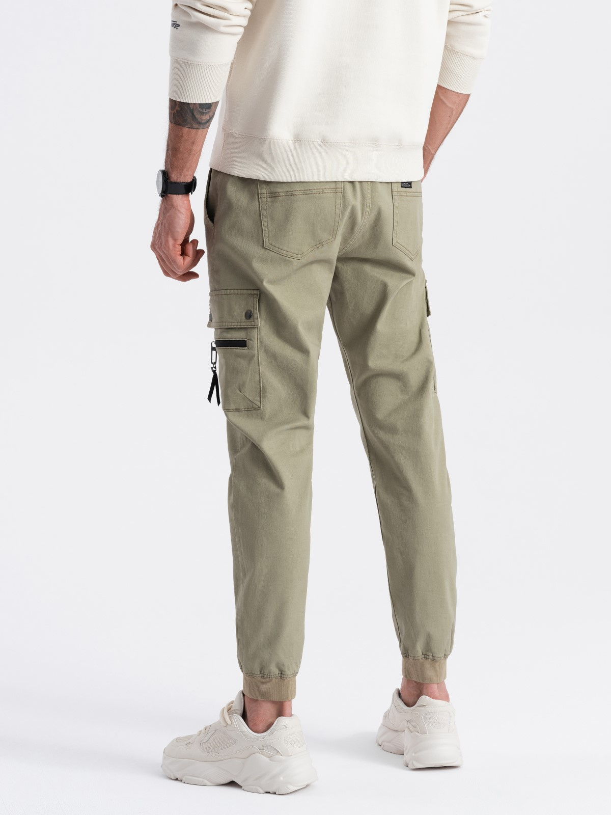 Ombre Men's JOGGER pants with zippered cargo pockets - khaki