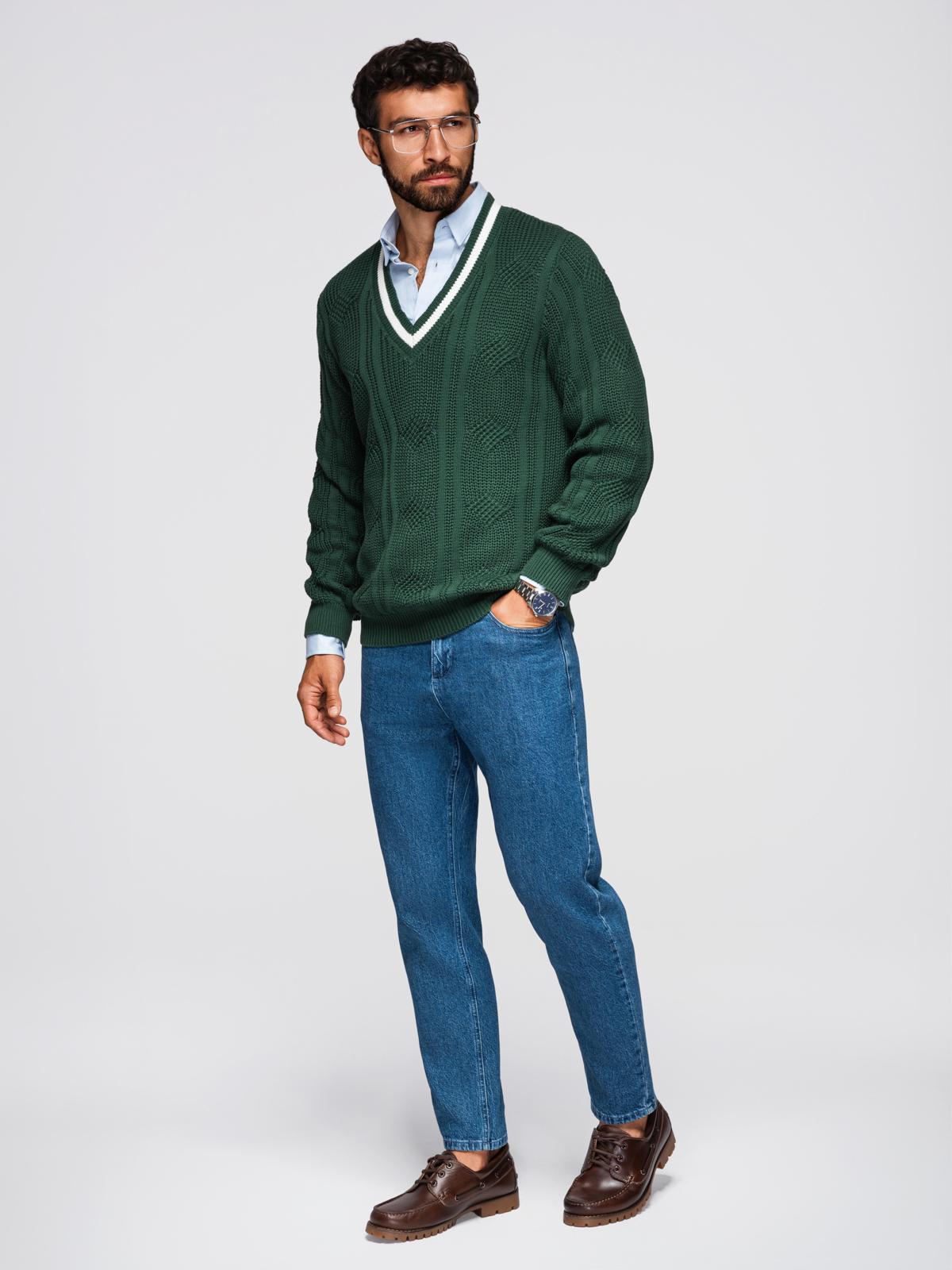 Ombre Men's plaid sweater with crew neckline - green