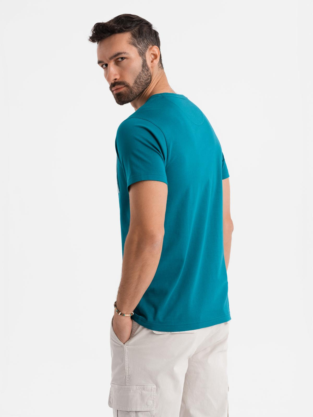 Ombre Men's cotton t-shirt with printed pocket - turquoise