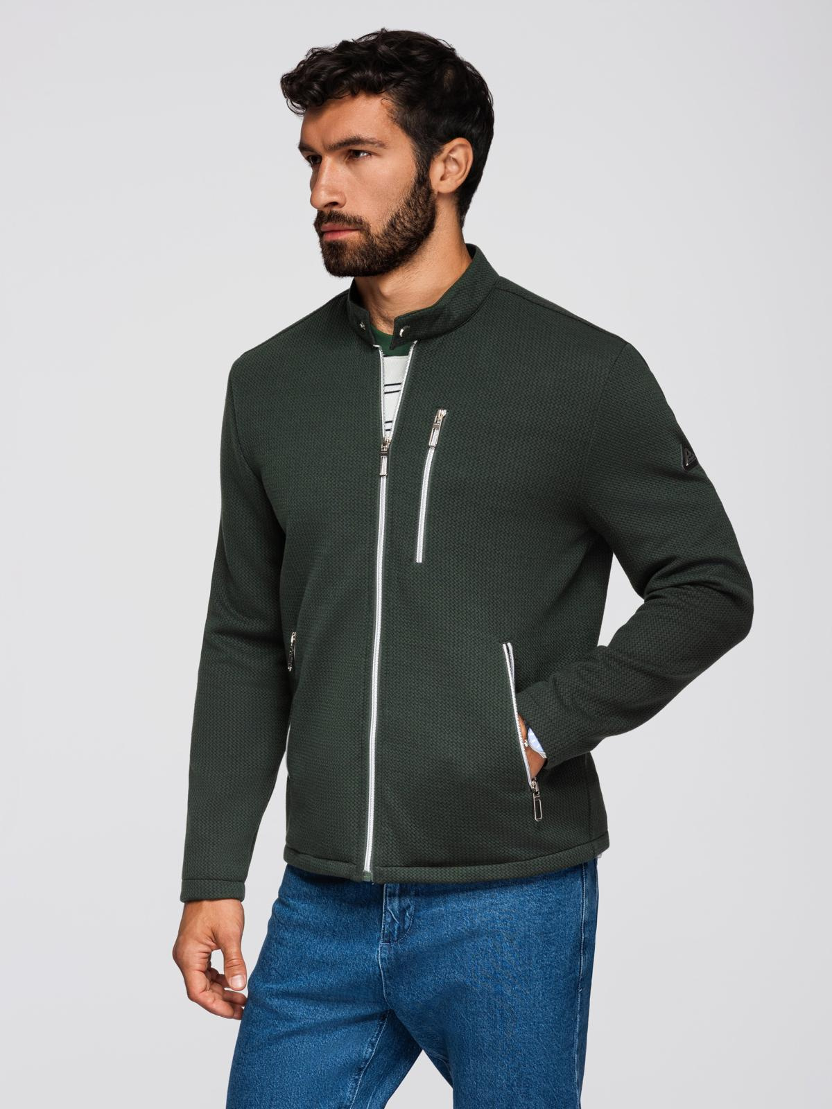Ombre Structured men's biker jacket with stand-up collar - dark green