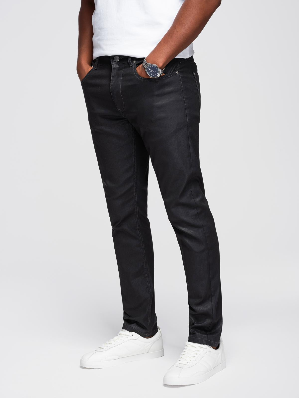 Ombre Men&#039;s waxed denim SLIM FIT pants - black