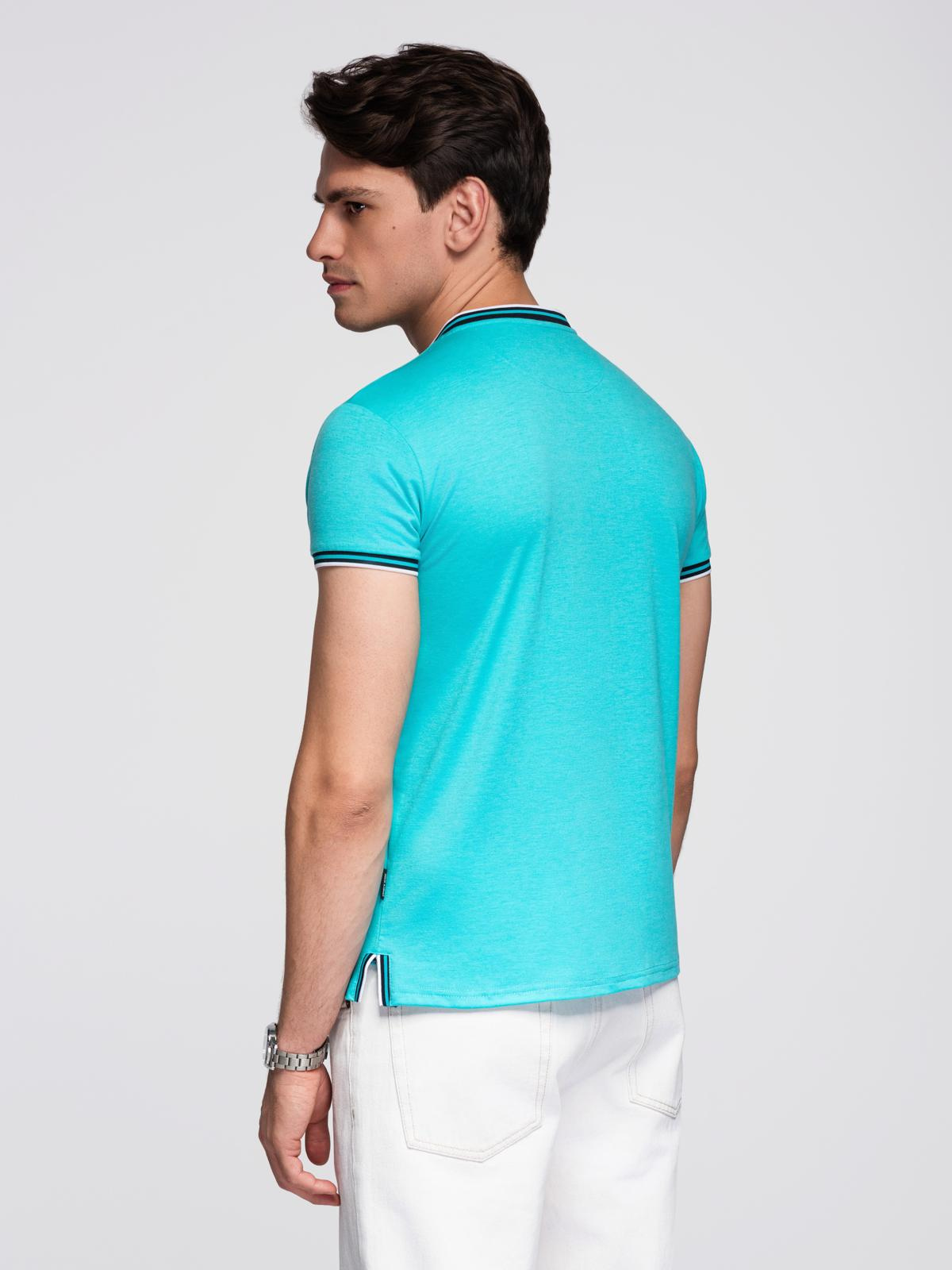 Ombre Men's henley t-shirt with decorative ribbing - turquoise