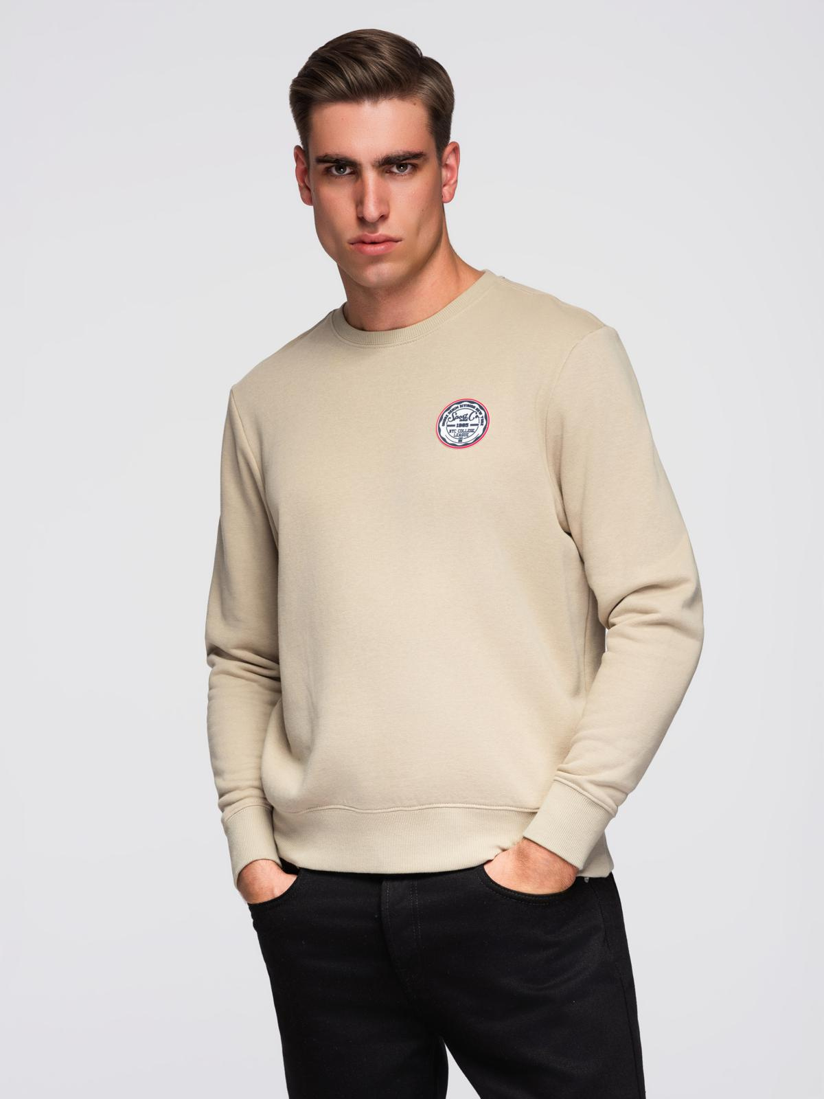 Ombre Men&#039;s non-stretch sweatshirt with college style patch - sand