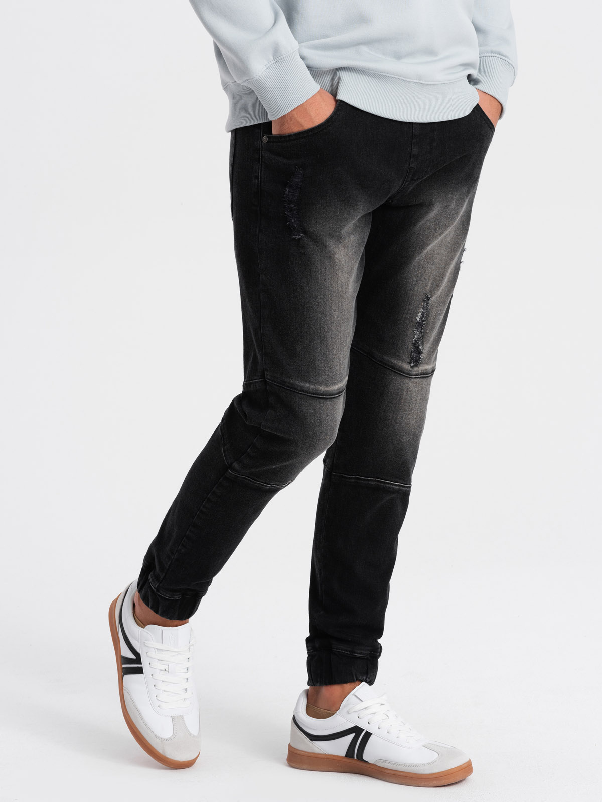 Ombre Men&#039;s marbled JOGGERS pants with rubbed edges - black
