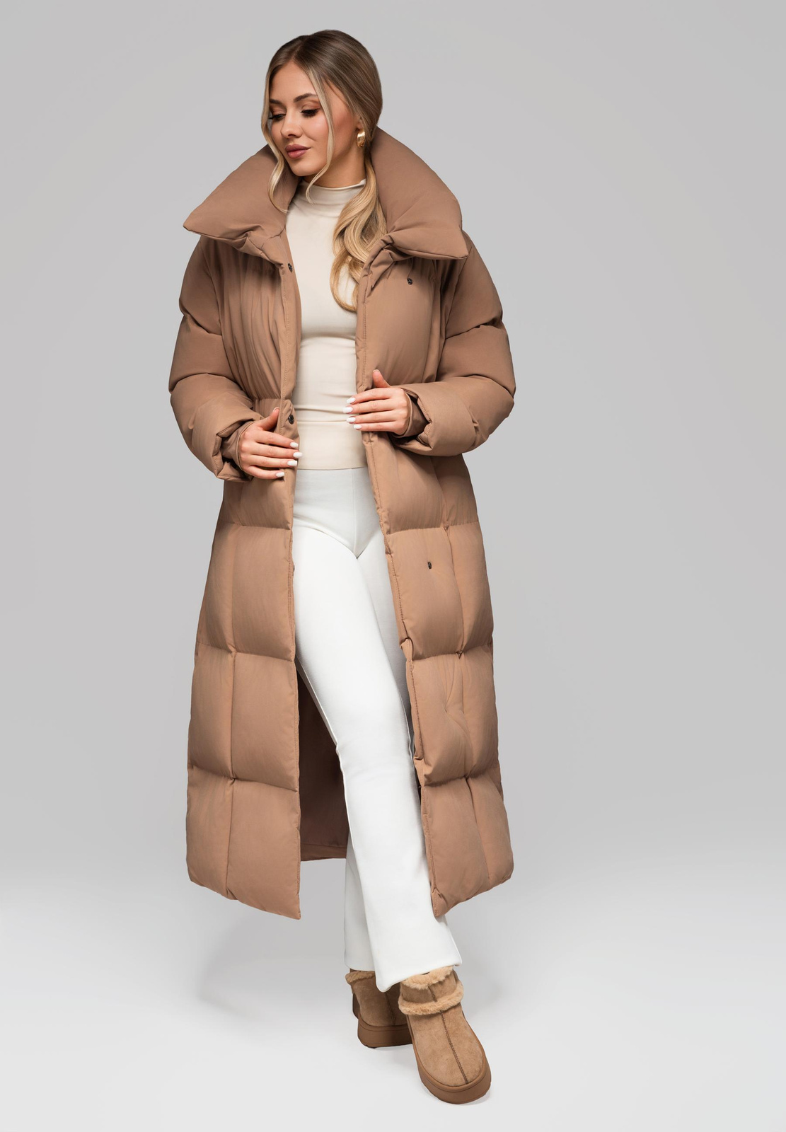Edoti Women's quilted long jacket with belt OW-JALJ-0104 v3