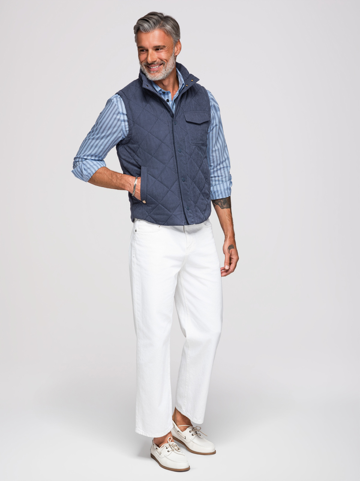Ombre Men's peach effect quilted sleeveless jacket - navy blue