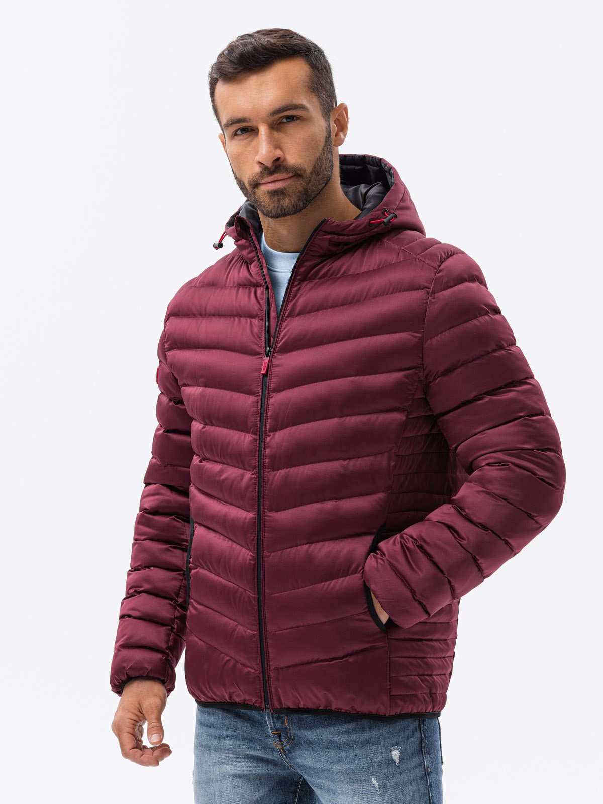 Ombre Men's quilted jacket with satin finish - maroon