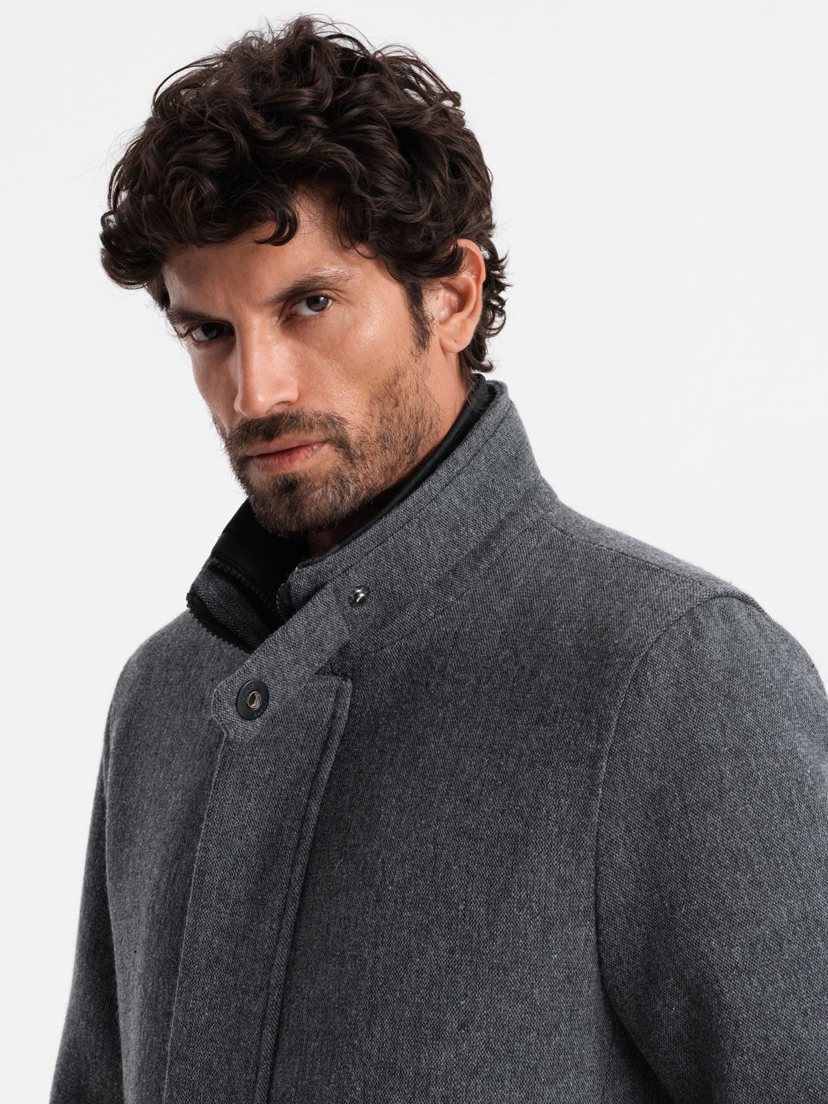 Ombre Men&#039;s winter coat with wool and quilted lining - graphite melange