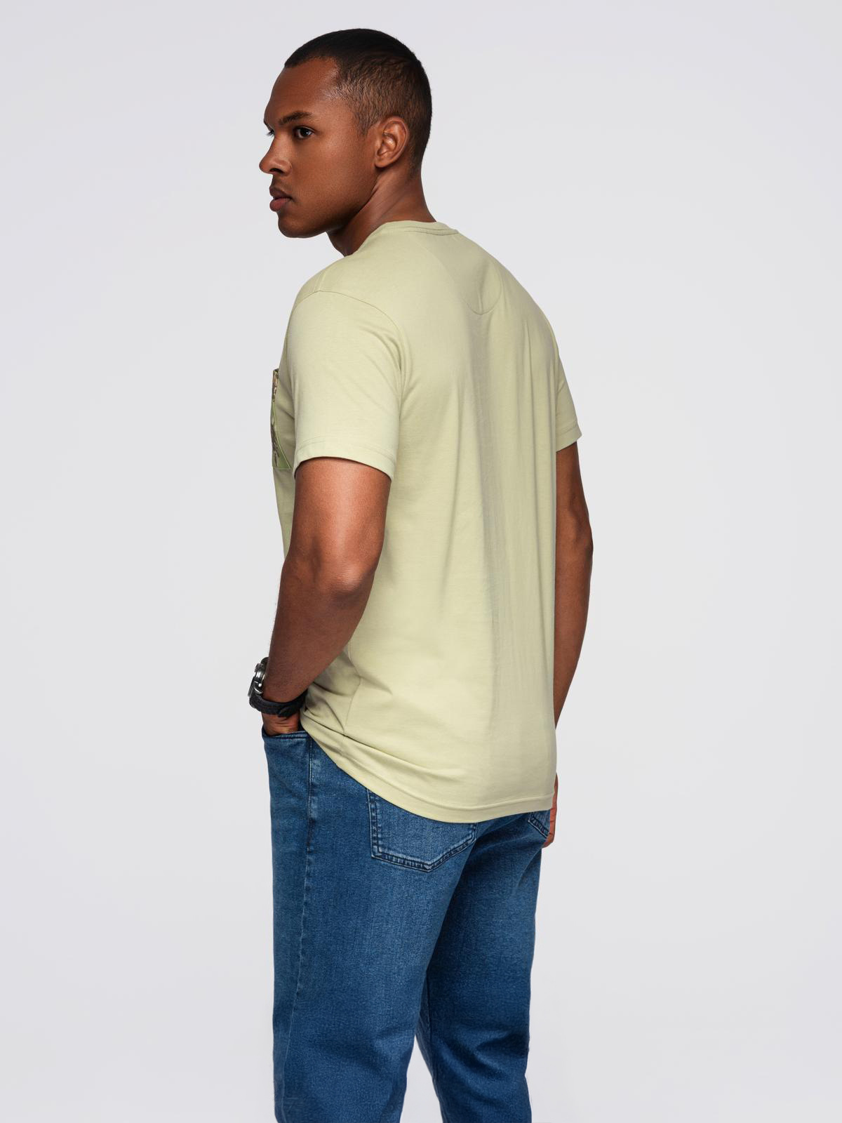 Ombre Men's cotton t-shirt with printed pocket - light grey