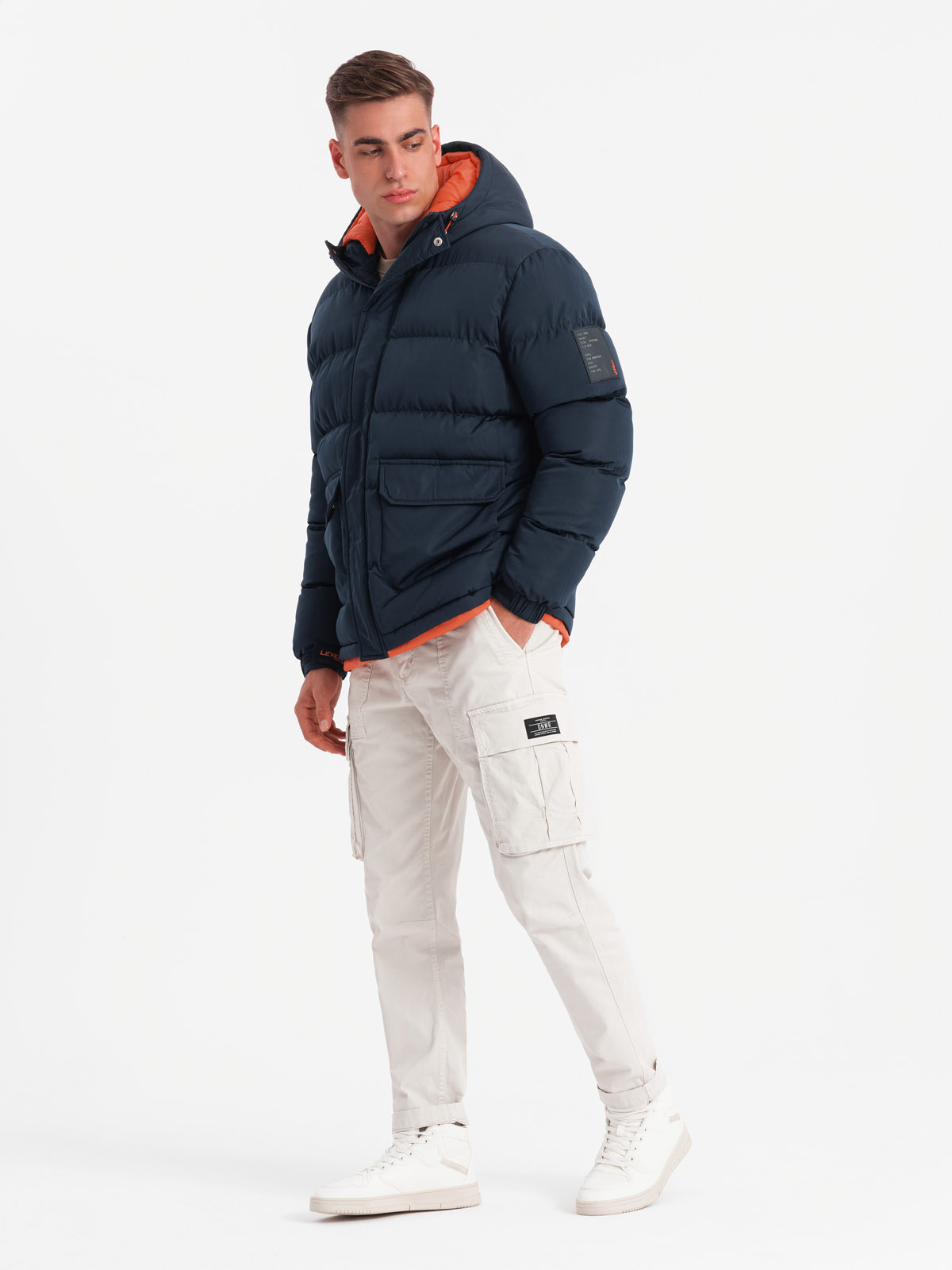 Ombre Warm men&#039;s sports jacket with double hood - navy blue