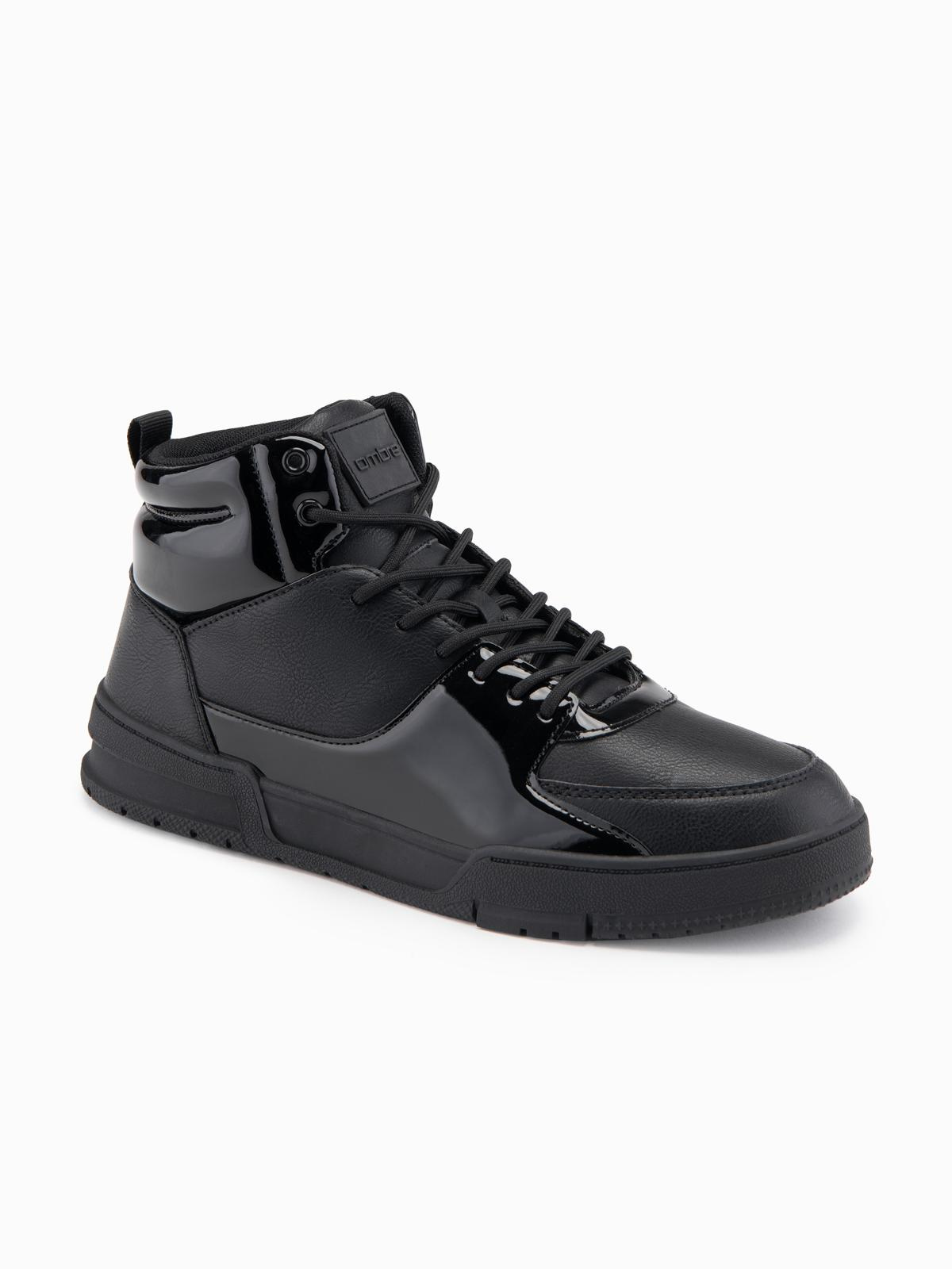 Ombre Men's high boots sneakers with shiny elements - black