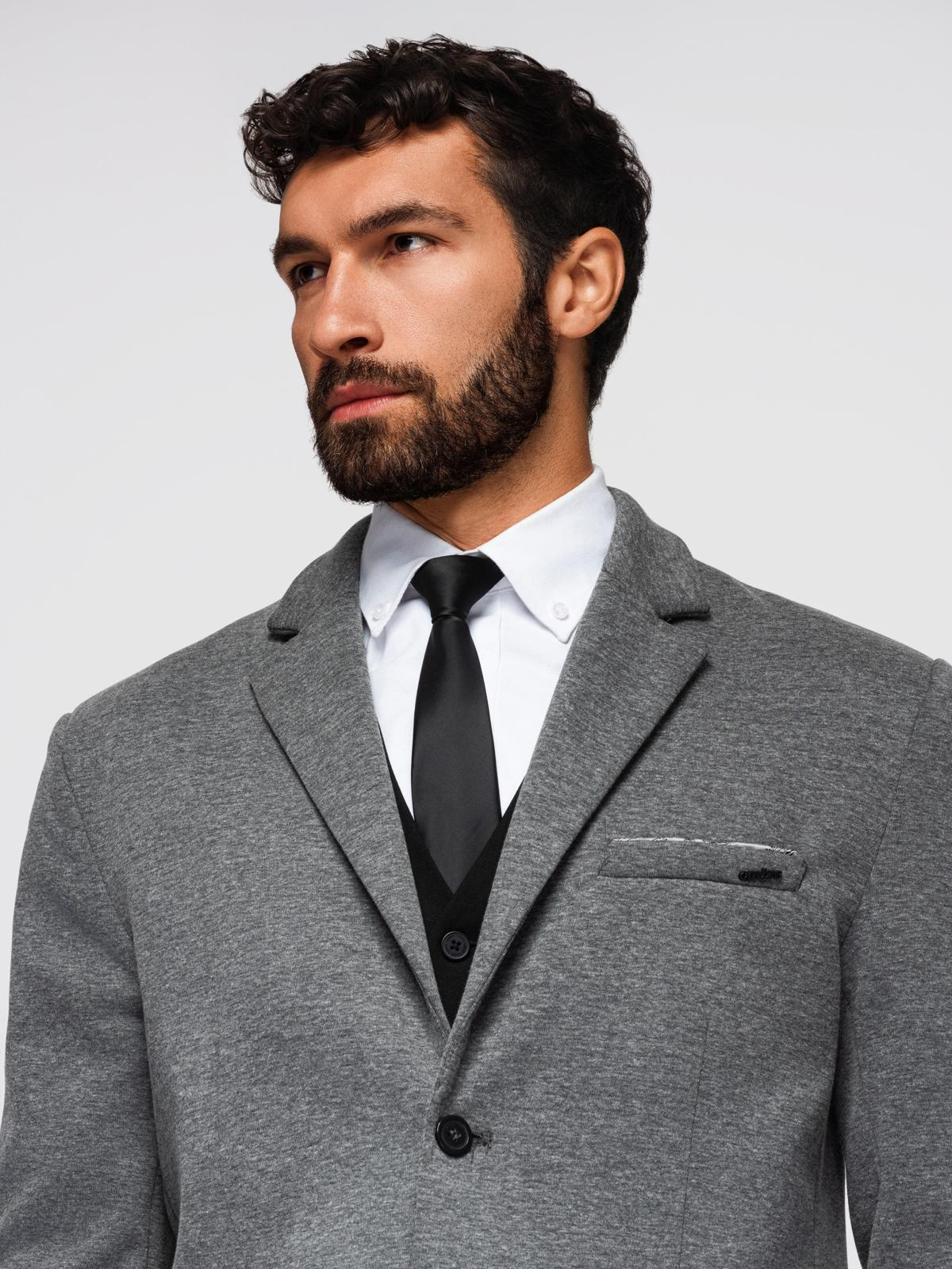 Ombre Men's knitted jacket with a fitted cut - graphite