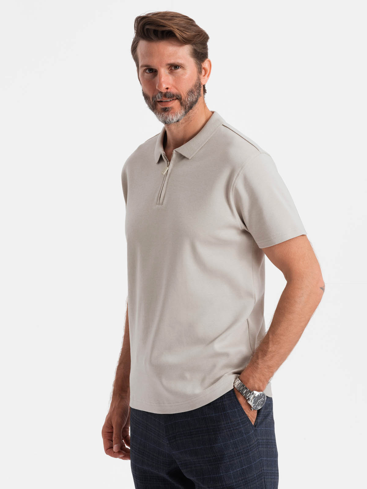 Ombre Men&#039;s polo shirt with zippered collar - ash