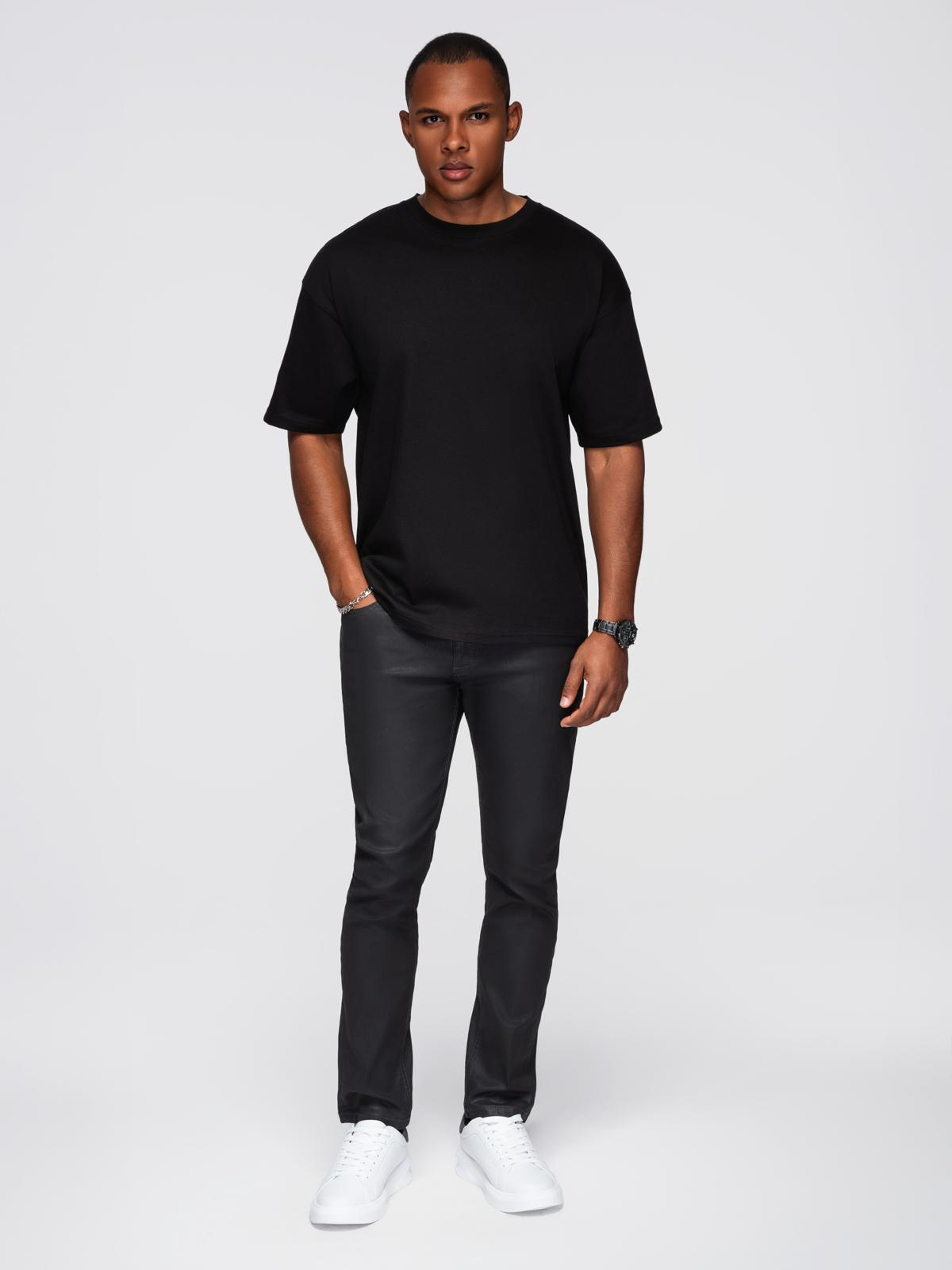 Ombre Men&#039;s cotton T-shirt with sequin wing motif on back - black