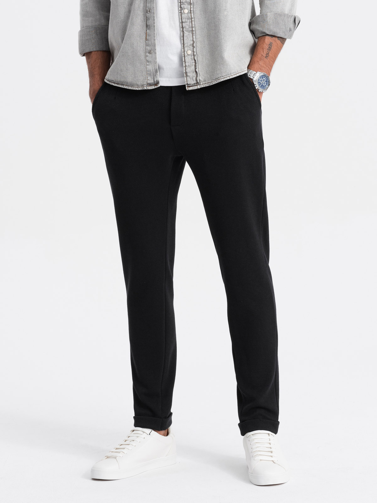 Ombre Men's knit pants with elastic waistband - black