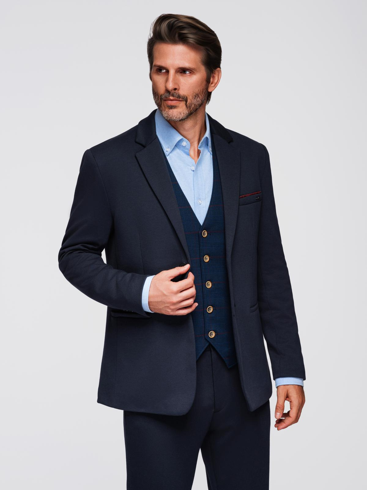 Ombre Men's knitted jacket with a fitted cut - navy blue