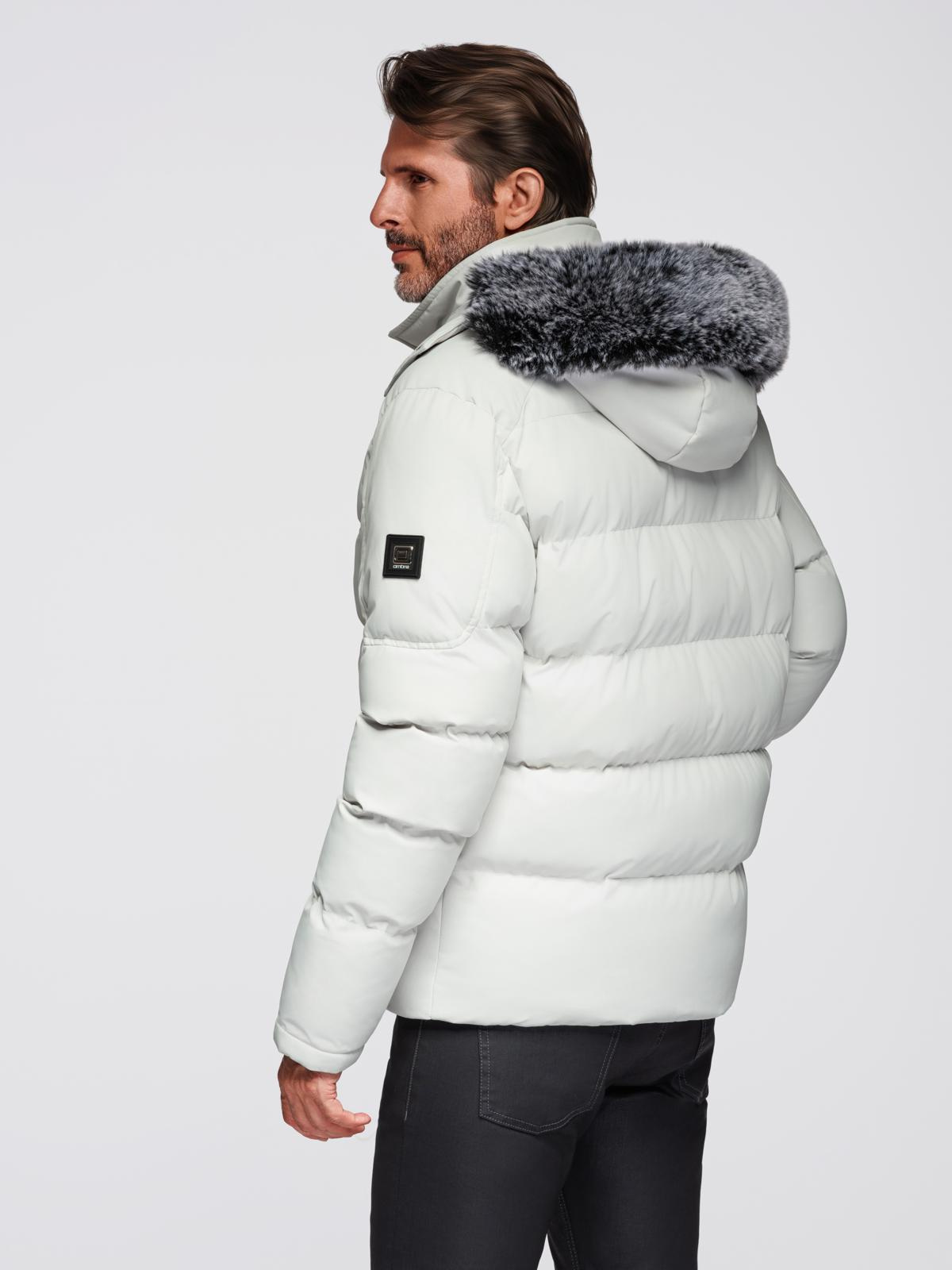 Ombre Men&#039;s quilted jacket with hooded ramonesque cut - light grey