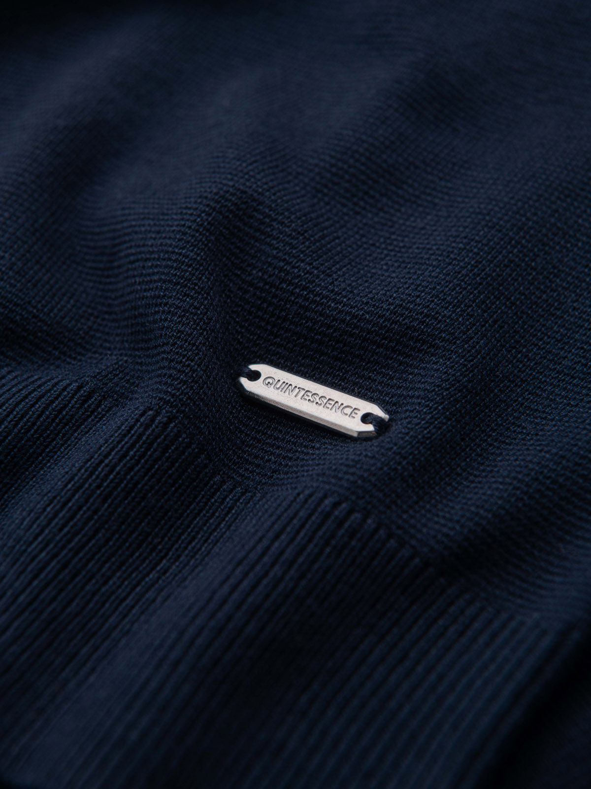 Ombre Men&#039;s sweater with round neckline in stretch knit with classic weave - navy blue