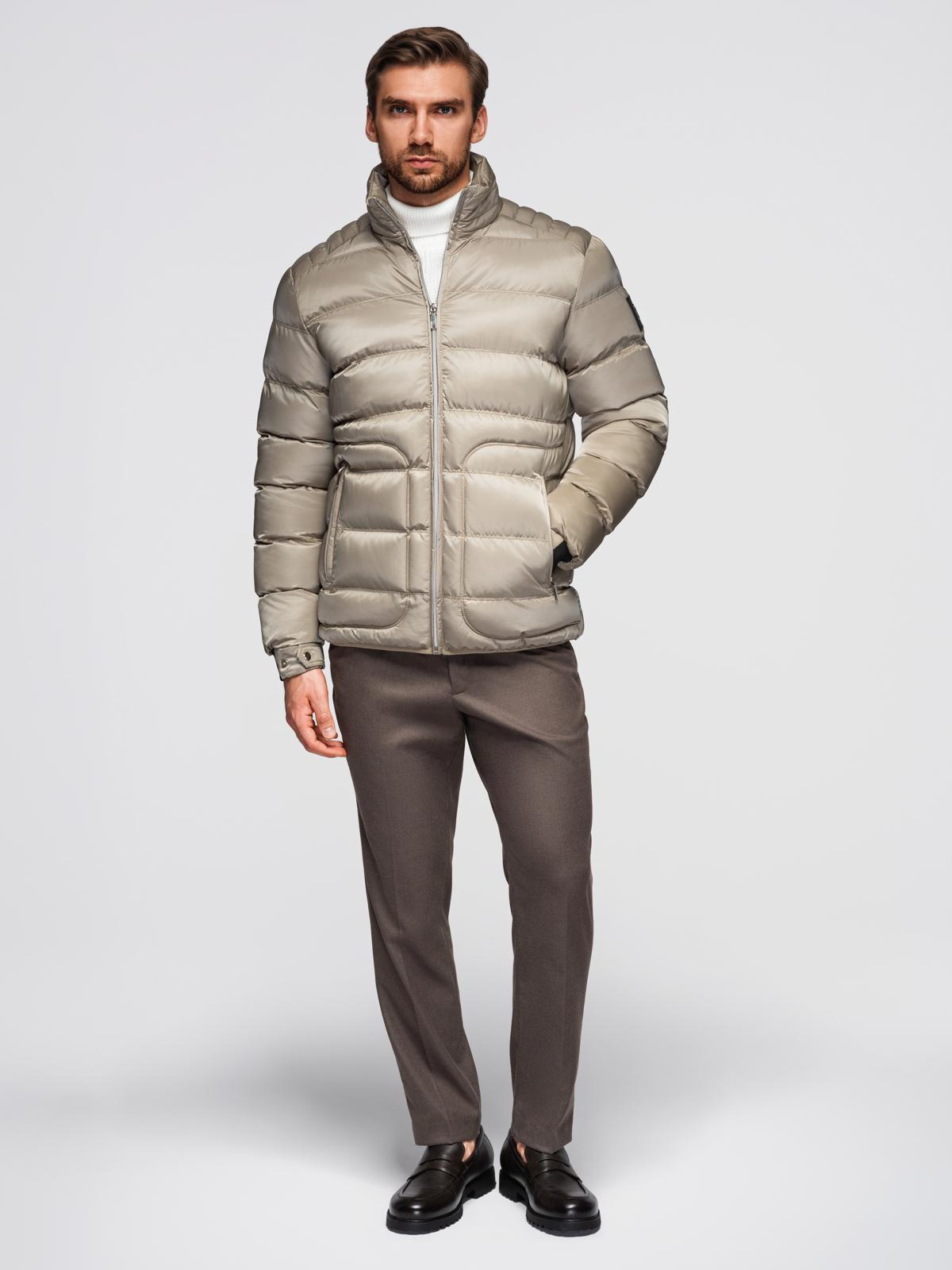 Ombre Men&#039;s quilted jacket with gloss and stand-up collar - light grey