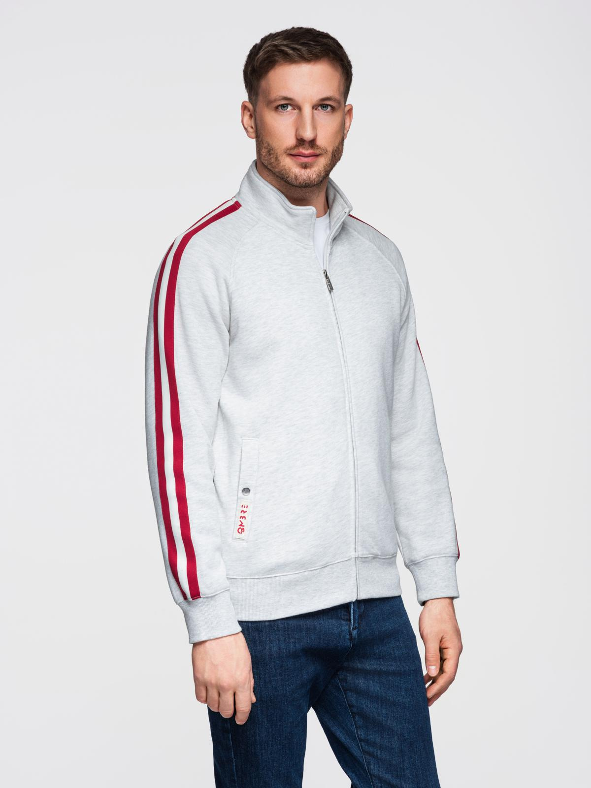 Ombre Men's sweatshirt with high collar and stripes - grey melange