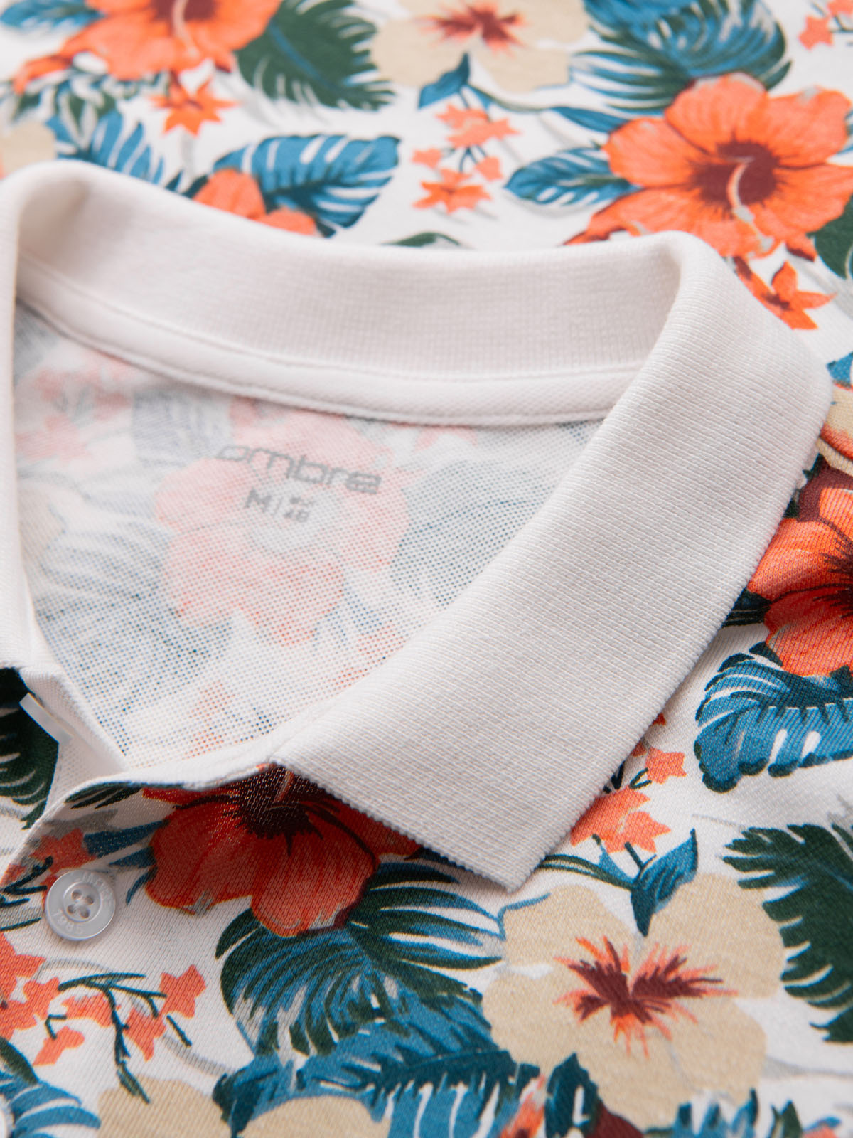 Ombre Cotton polo shirt with floral print - white