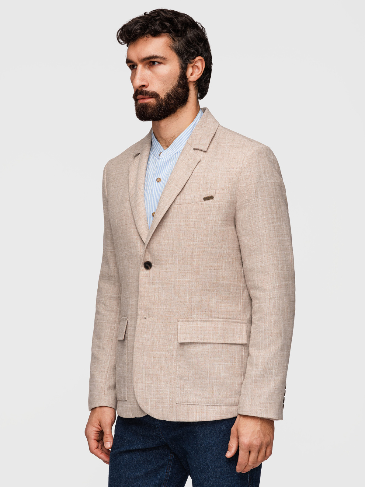 Ombre Men's REGULAR cut jacket with linen - light beige