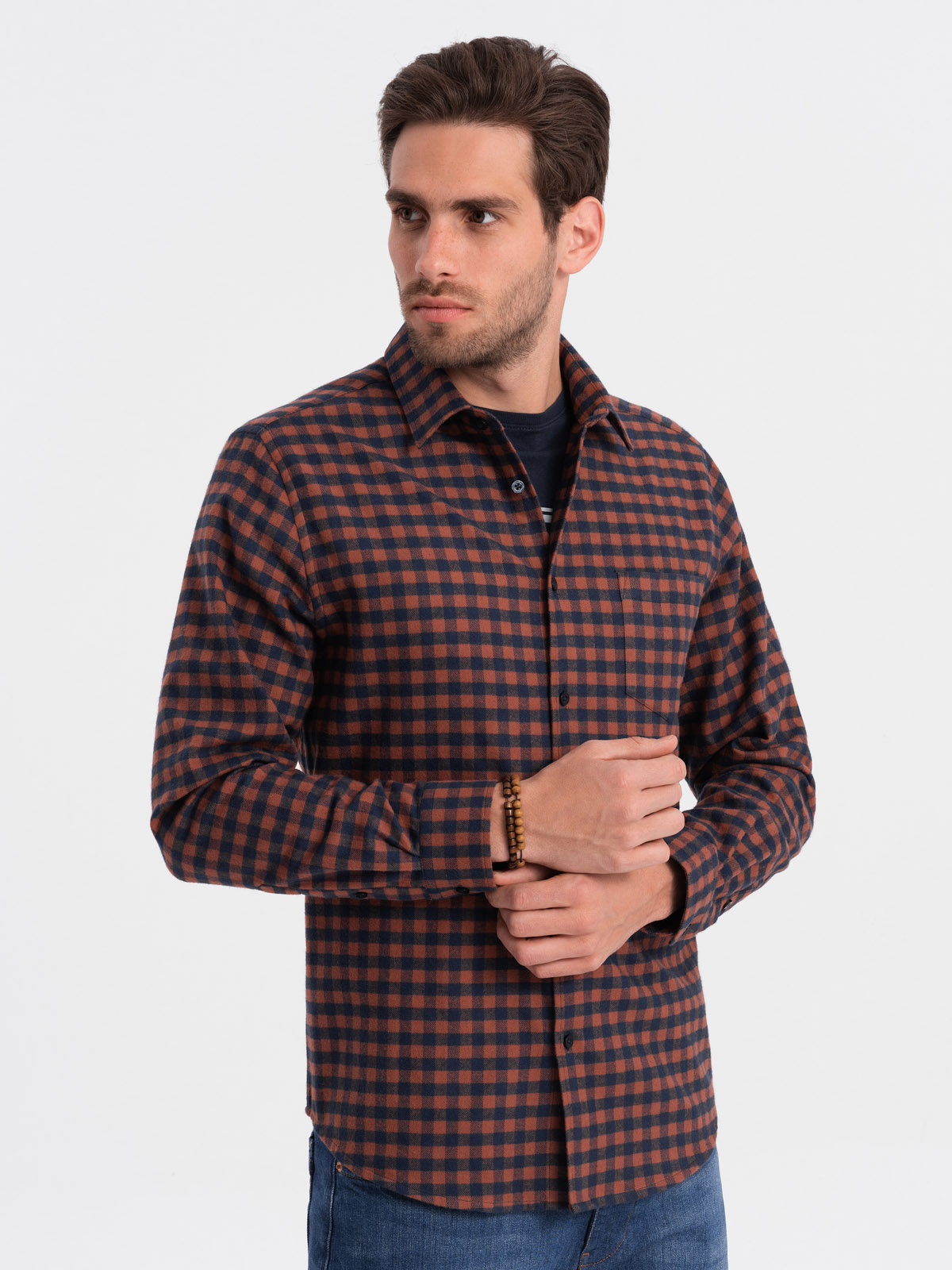 Levně Ombre Men's checkered flannel shirt - navy blue and black