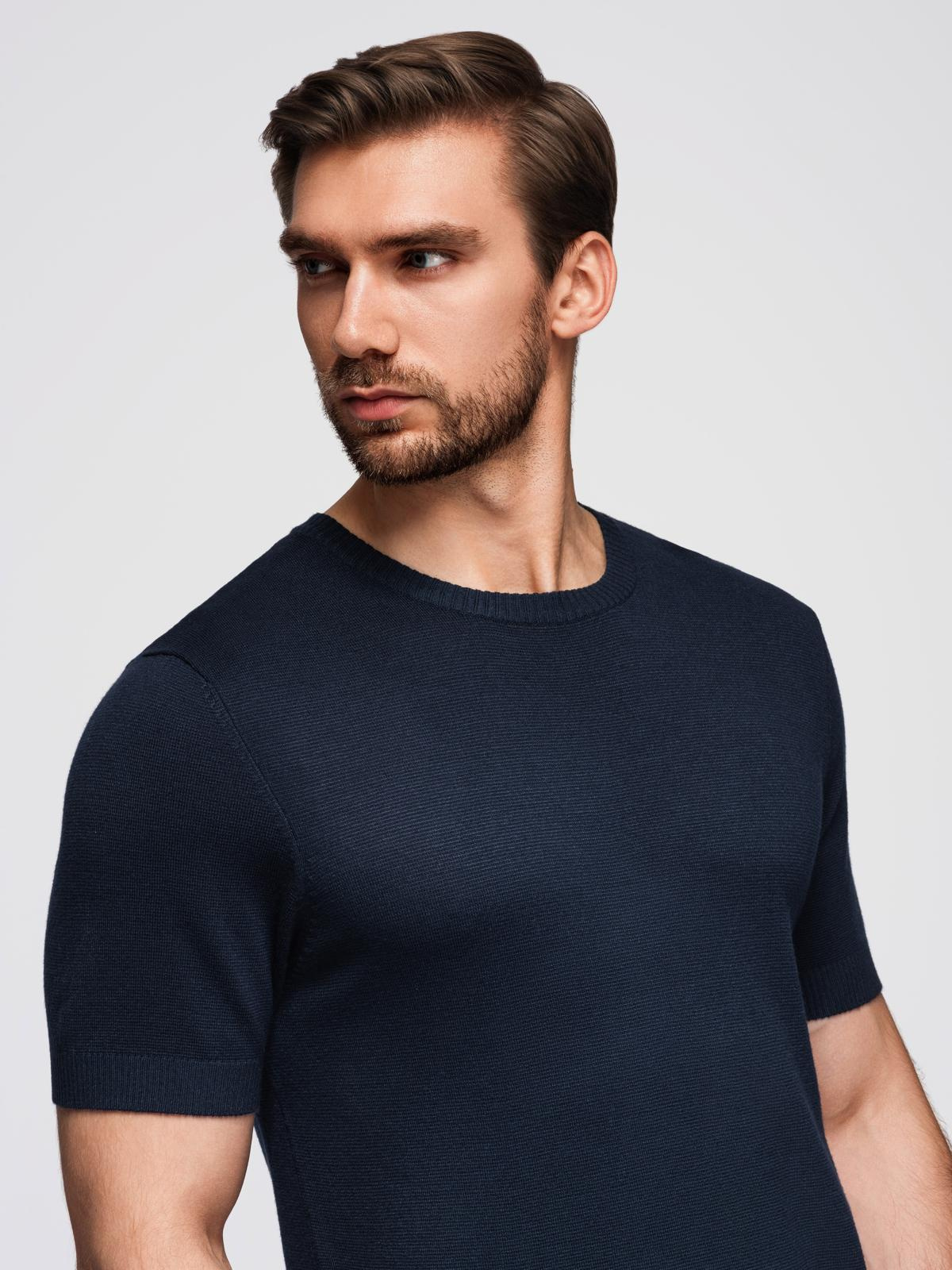 Ombre Men&#039;s classic knitted shirt with ribbed cuffs - navy blue