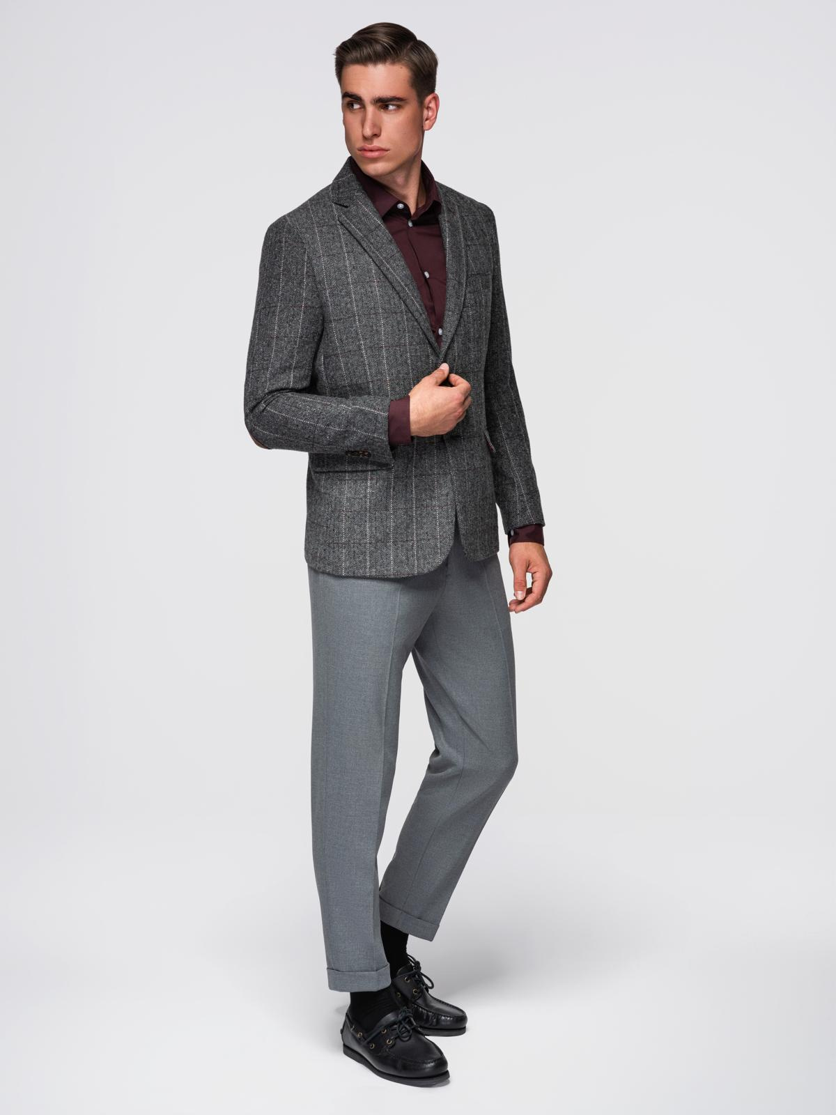 Ombre Elegant men&#039;s plaid blazer with wool blend - grey