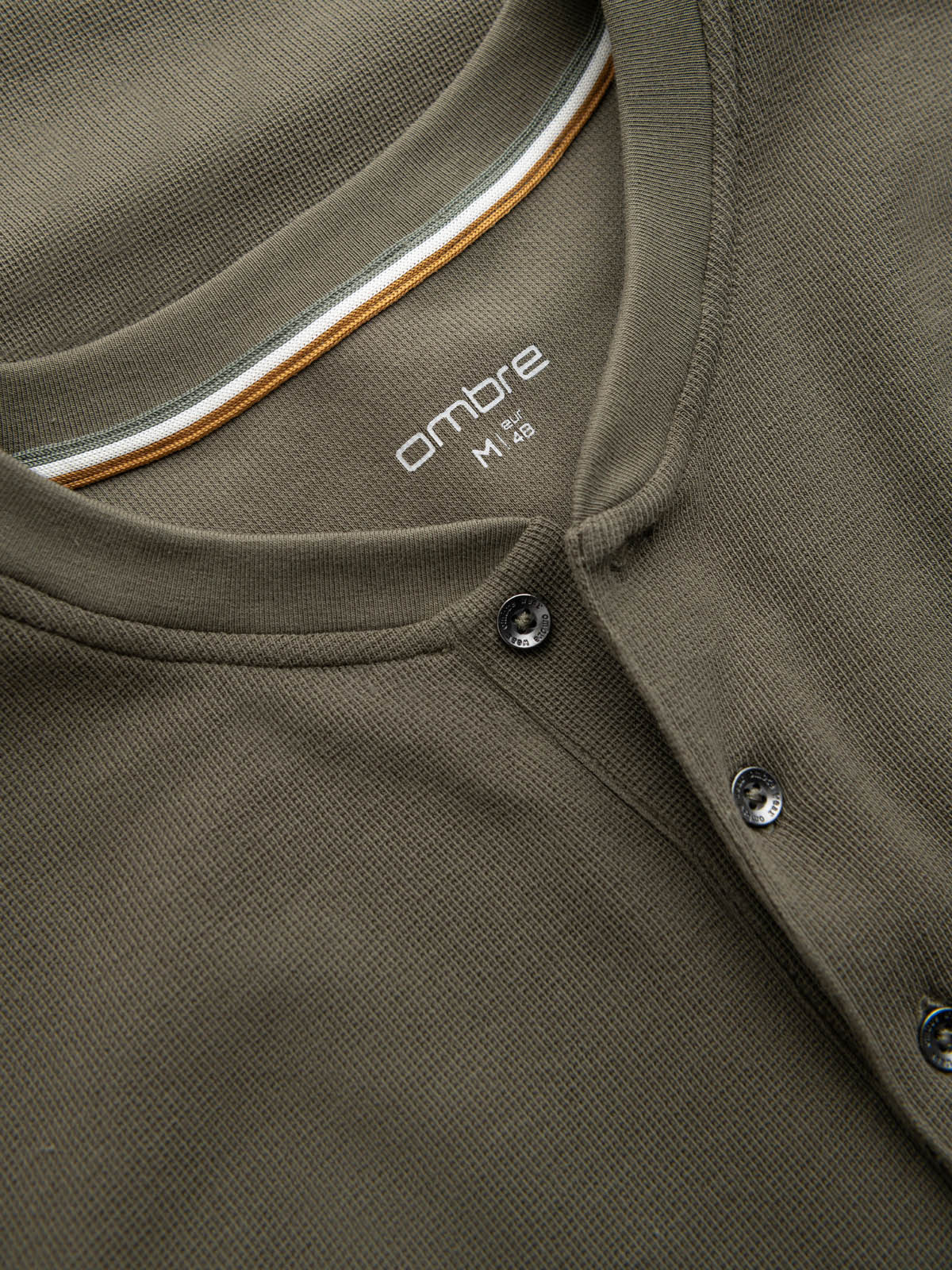 Ombre Button-up neck men's waffle knit longsleeve - olive