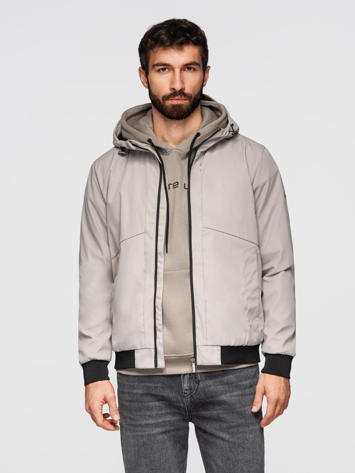 Ombre Men's lightweight jacket with mesh lining and hood - grey