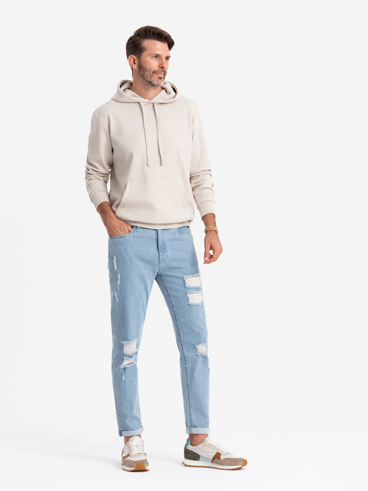 Ombre Wash men's TAPER FIT denim pants with rubbing - blue