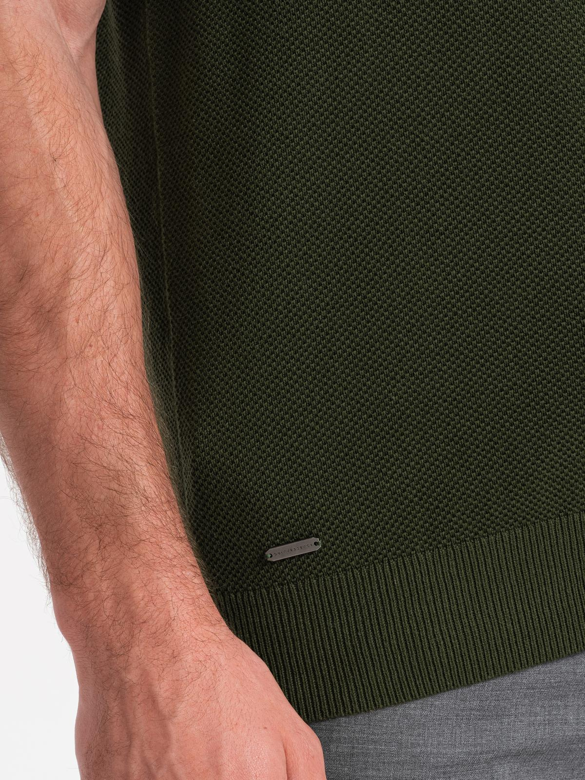 Ombre Men&#039;s cotton structured knit polo shirt - olive