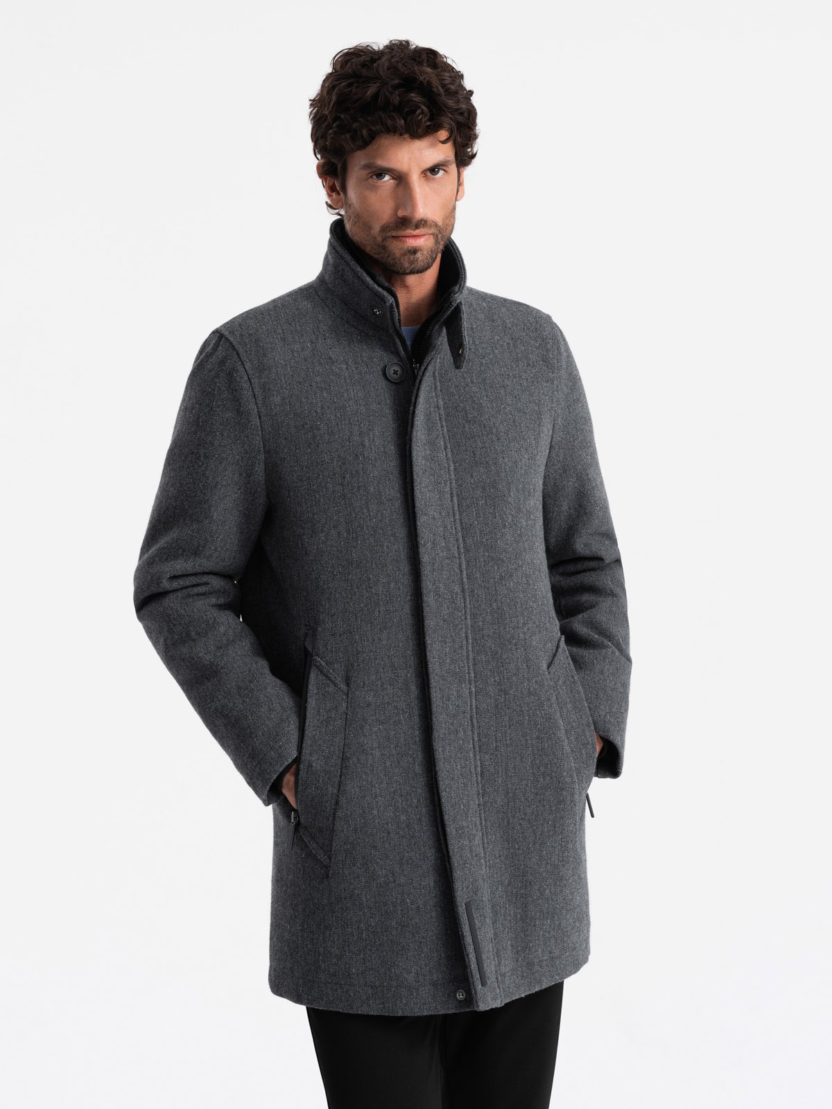 Ombre Men's melange winter coat with quilted lining - graphite melange