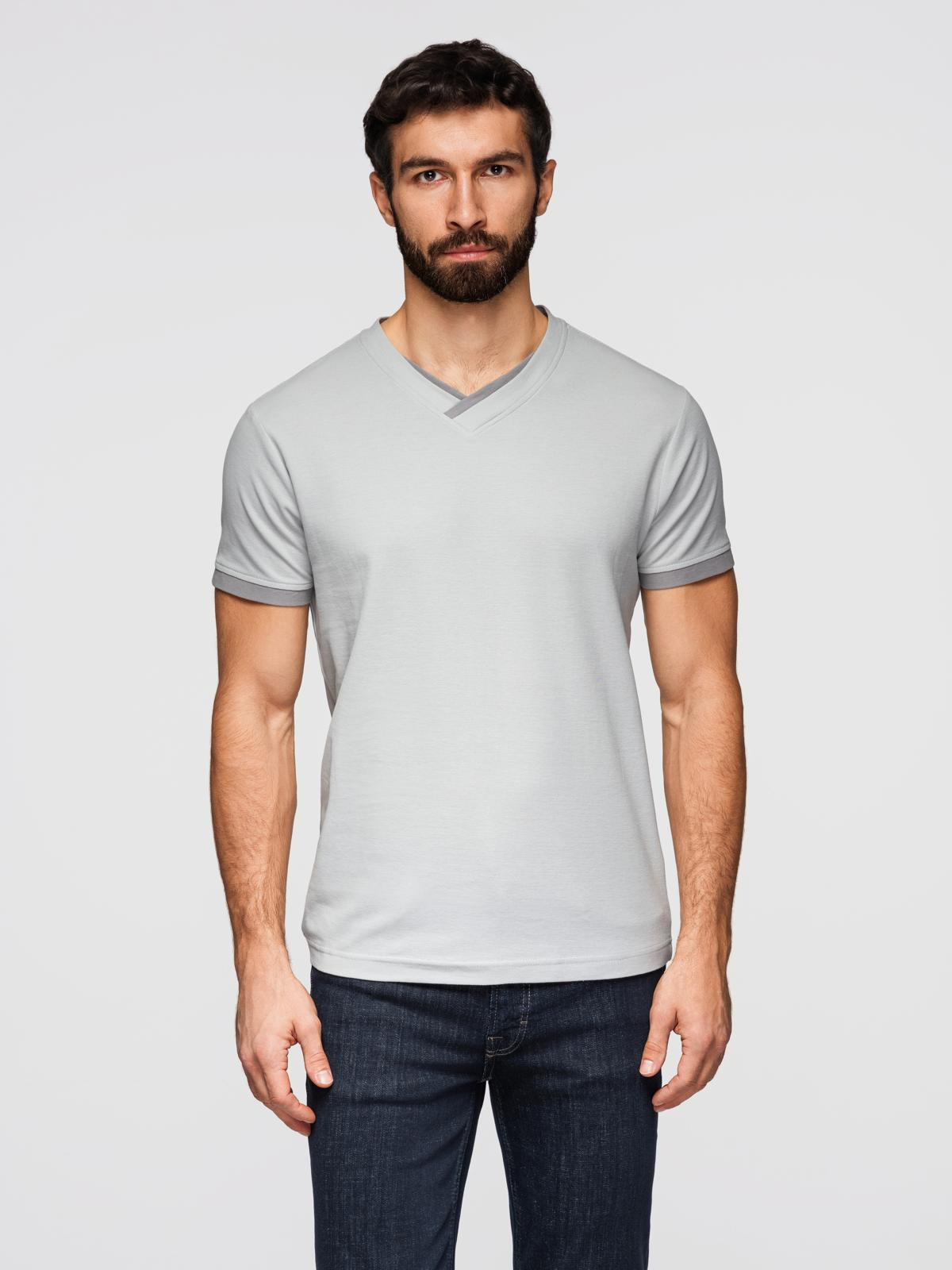 Ombre Men's T-shirt with contrasting inserts and crew neckline - light grey