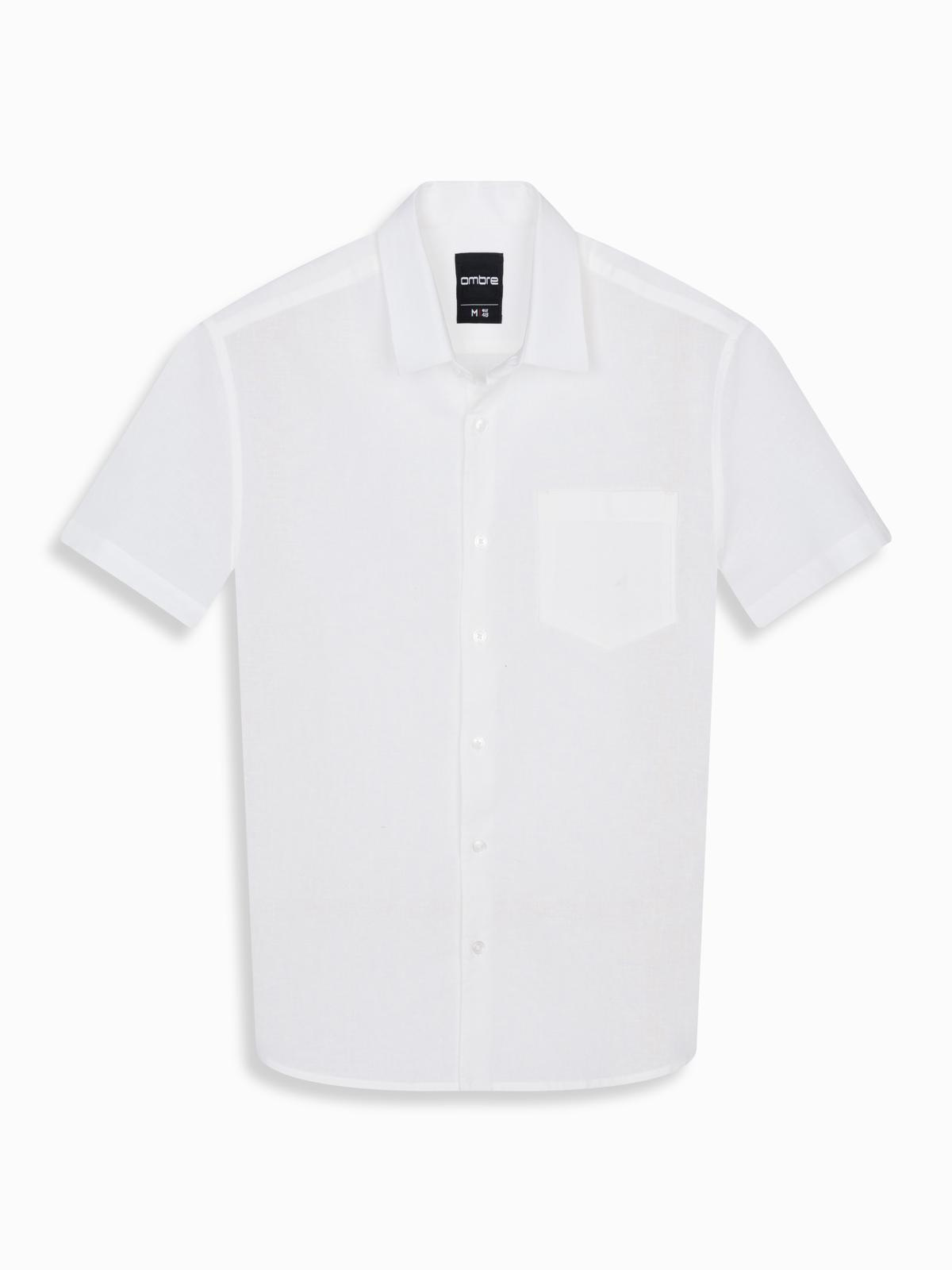 Ombre Men's short-sleeved linen-cotton shirt with pocket - broken white