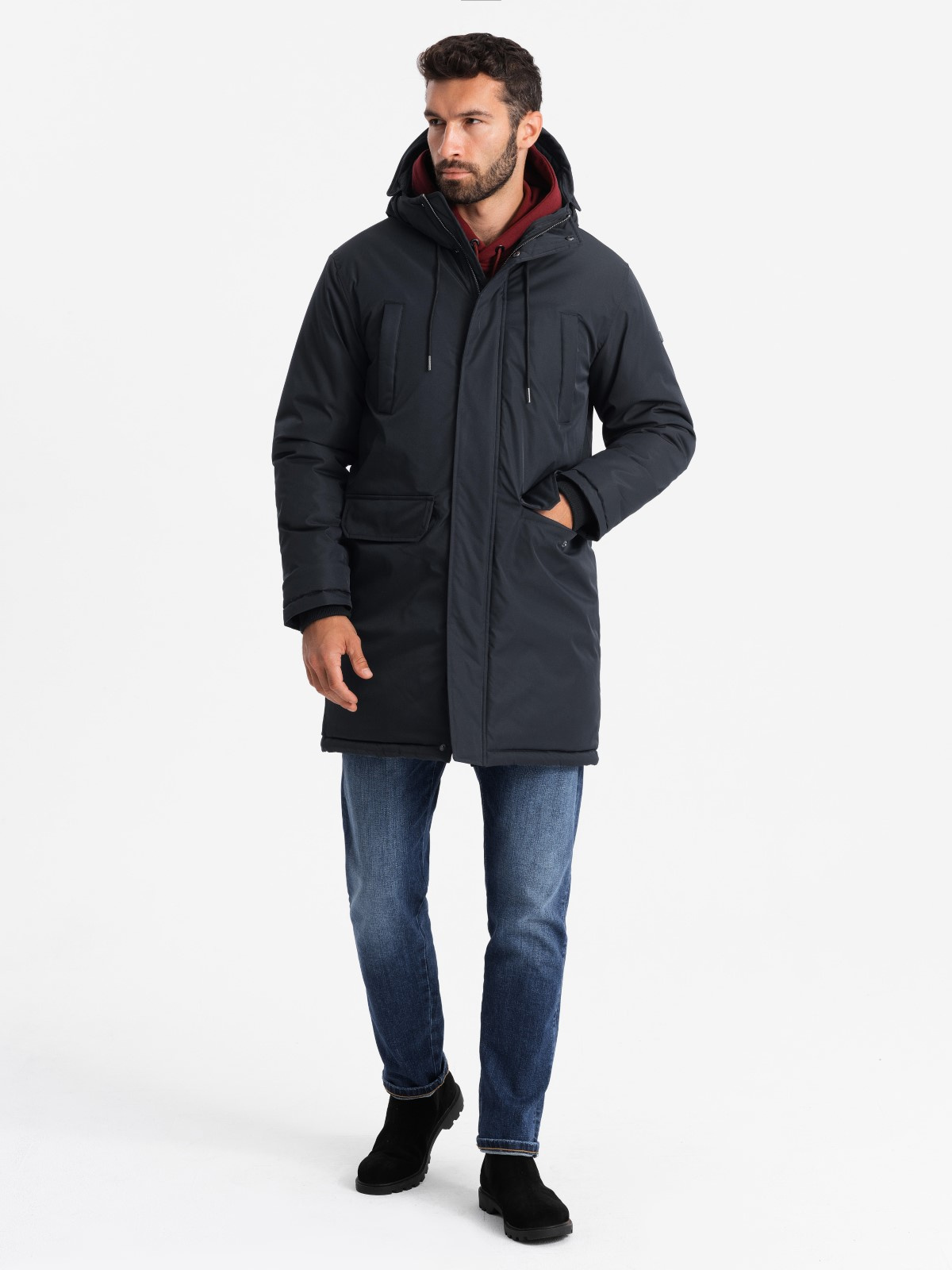 Ombre Classic long men's parka jacket - black