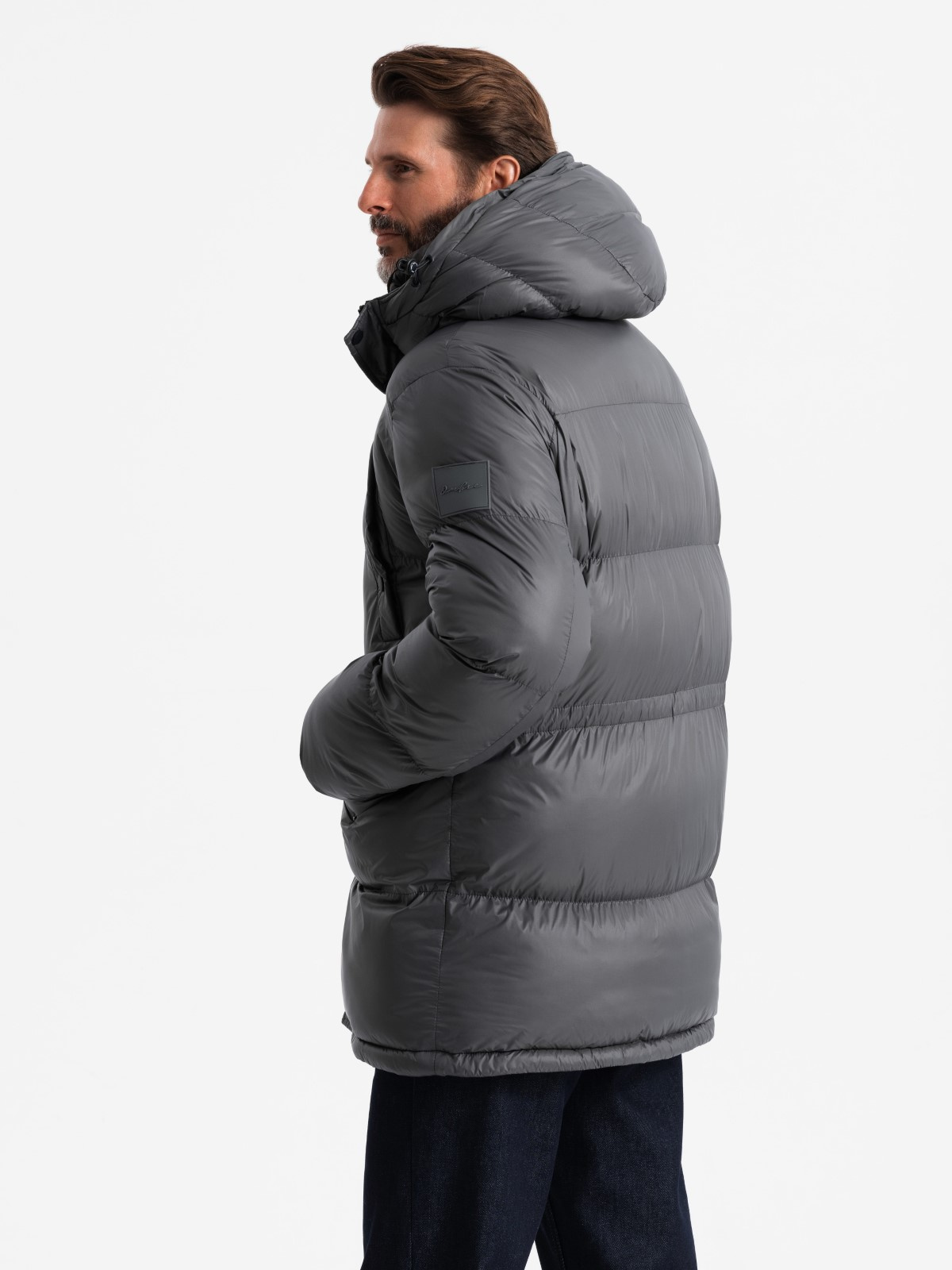 Ombre Men&#039;s long puffer jacket with snap pockets - graphite